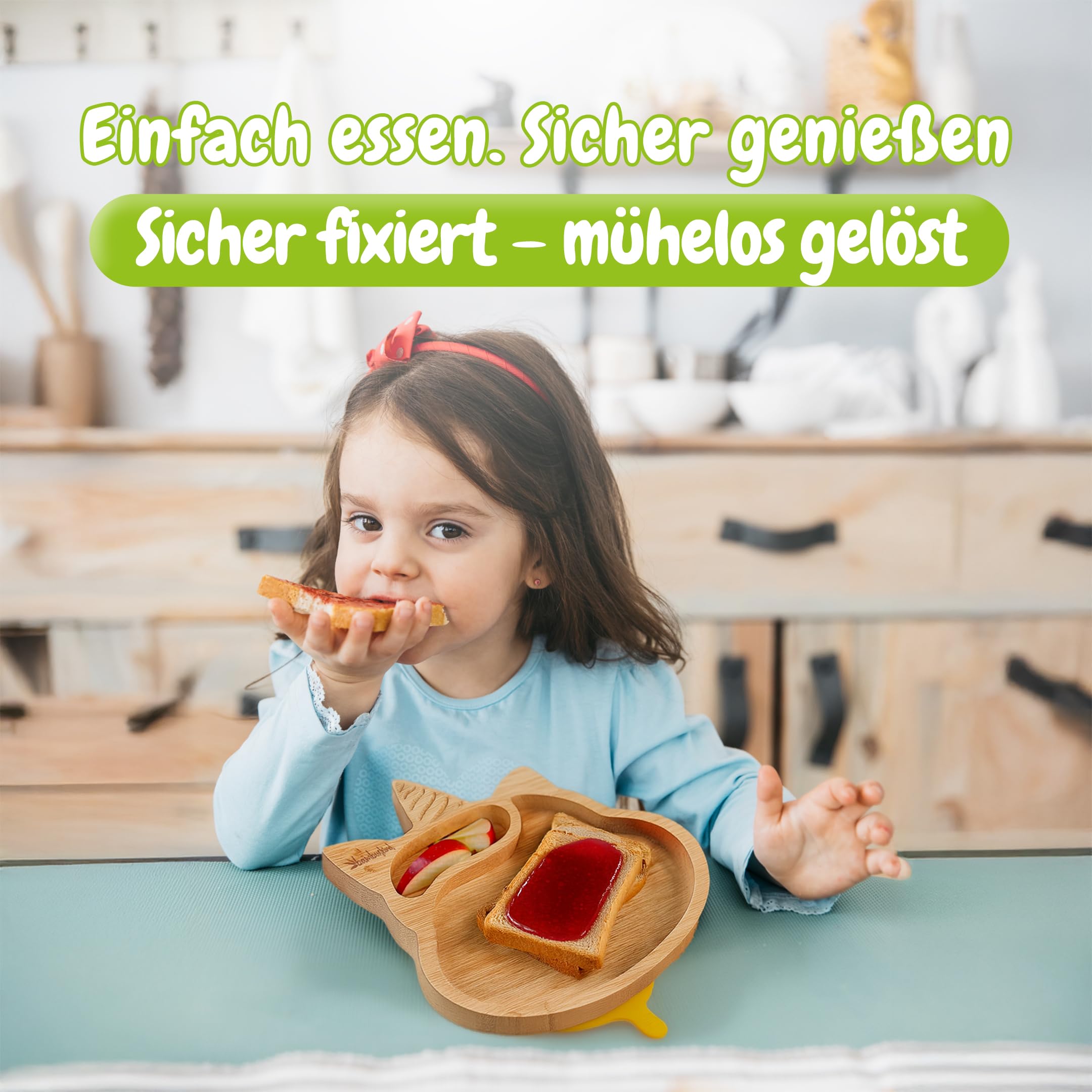 Kinderteller mit Saugnapf – Unicorn Design | Rutschfester Babyteller aus Bambus | Geteilter Teller für Baby & Kleinkind | Frei von BPA, Melamin & Plastik