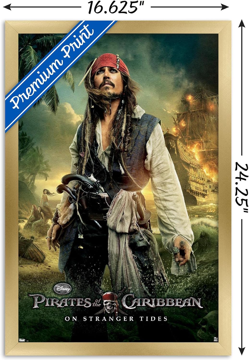 Trends International Disney Pirates of the Caribbean: On Stranger Tides - One Sheet 2 Wall Poster, 22.375" x 34", Black Framed Version