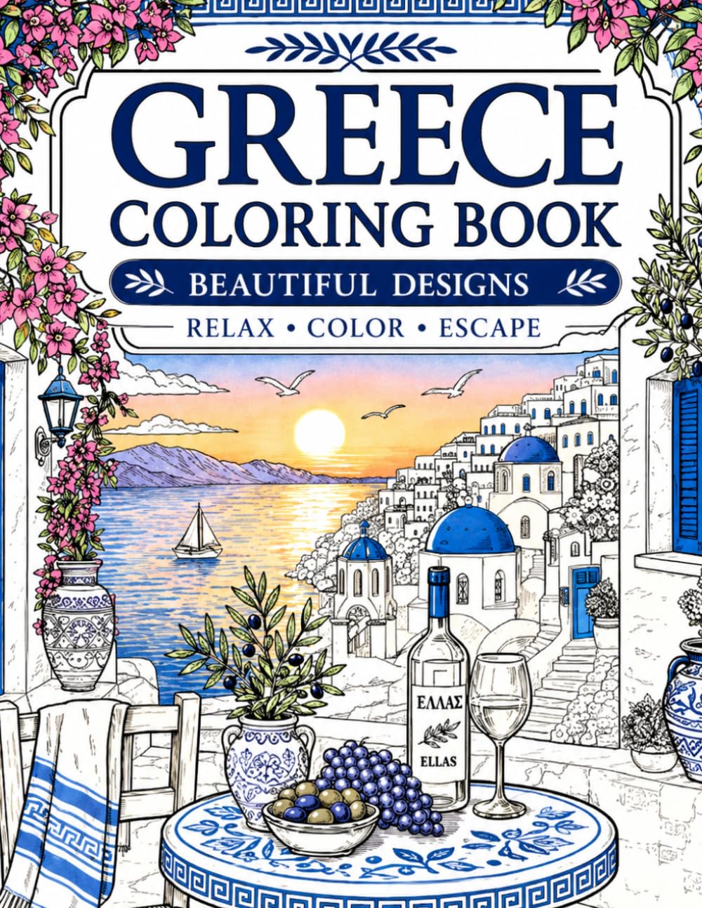 Greece Coloring Book for Adults: Greek Islands, Santorini, Ancient Designs and Relaxing Mediterranean Scenes: A Beautiful Collection of Coastal ... and Mythology for Relaxation and Creativity
