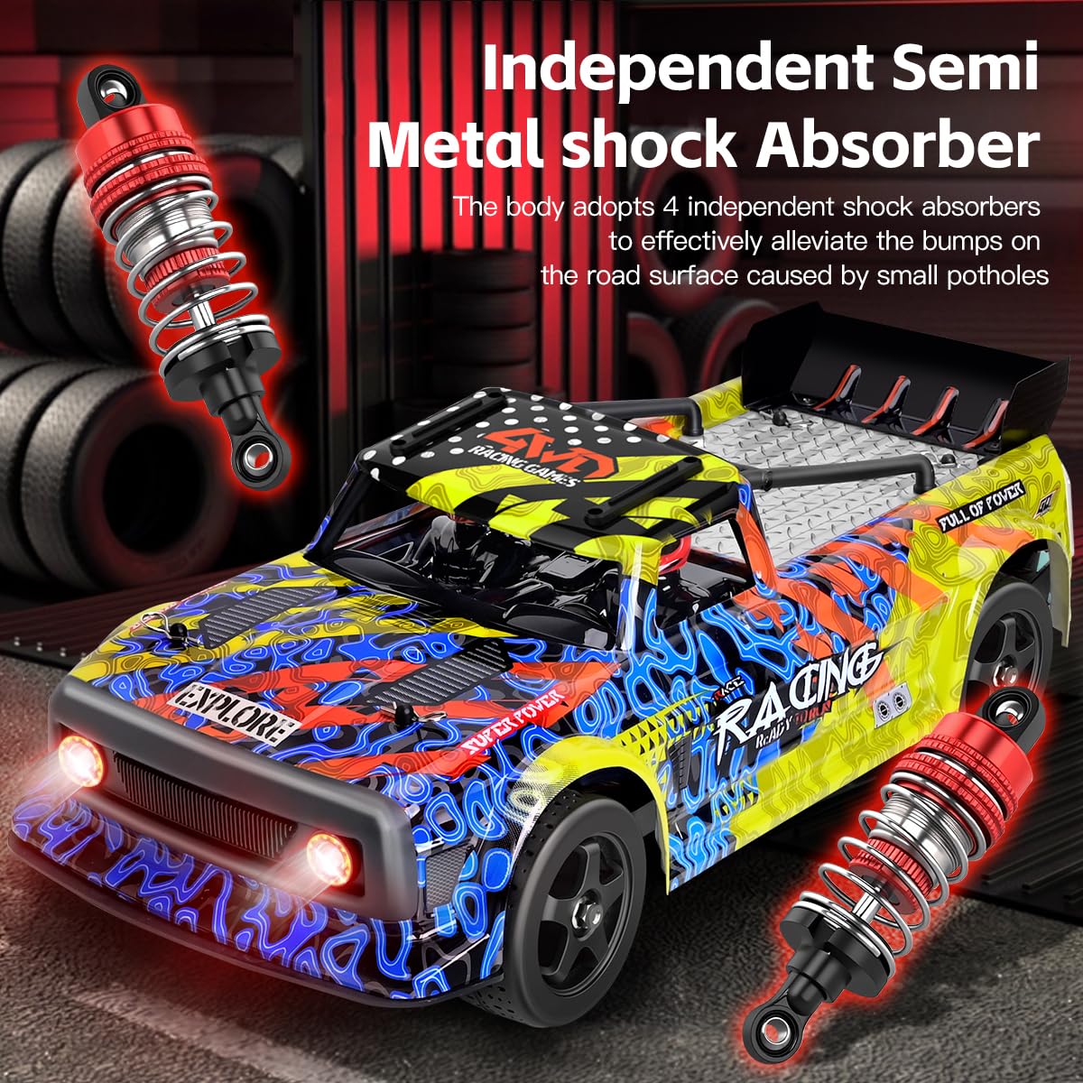 WLtoys 124020 RC Drift Car 1:12, velocità massima 60 km/h, trazione integrale 2,4 GHz, motore brushless, ammortizzatore in metallo, illuminazione a LED (rosso e blu)