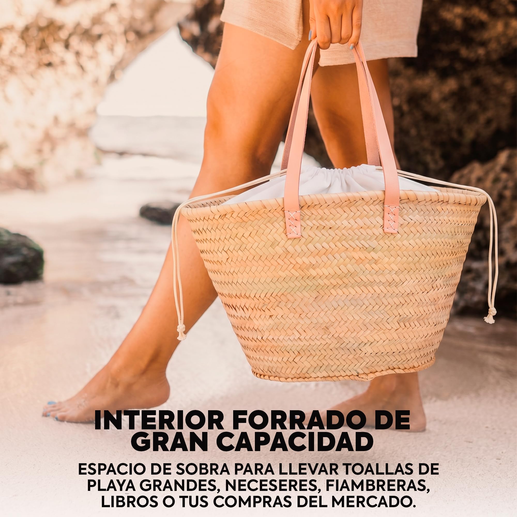 Afrikan Bags - Bolso Capazo de Palma| Bolso de Palma de Base Oval con Asa Bandolera y Cierre Ajustable - 48 x 32 x 30 cm (medidas aproximadas)