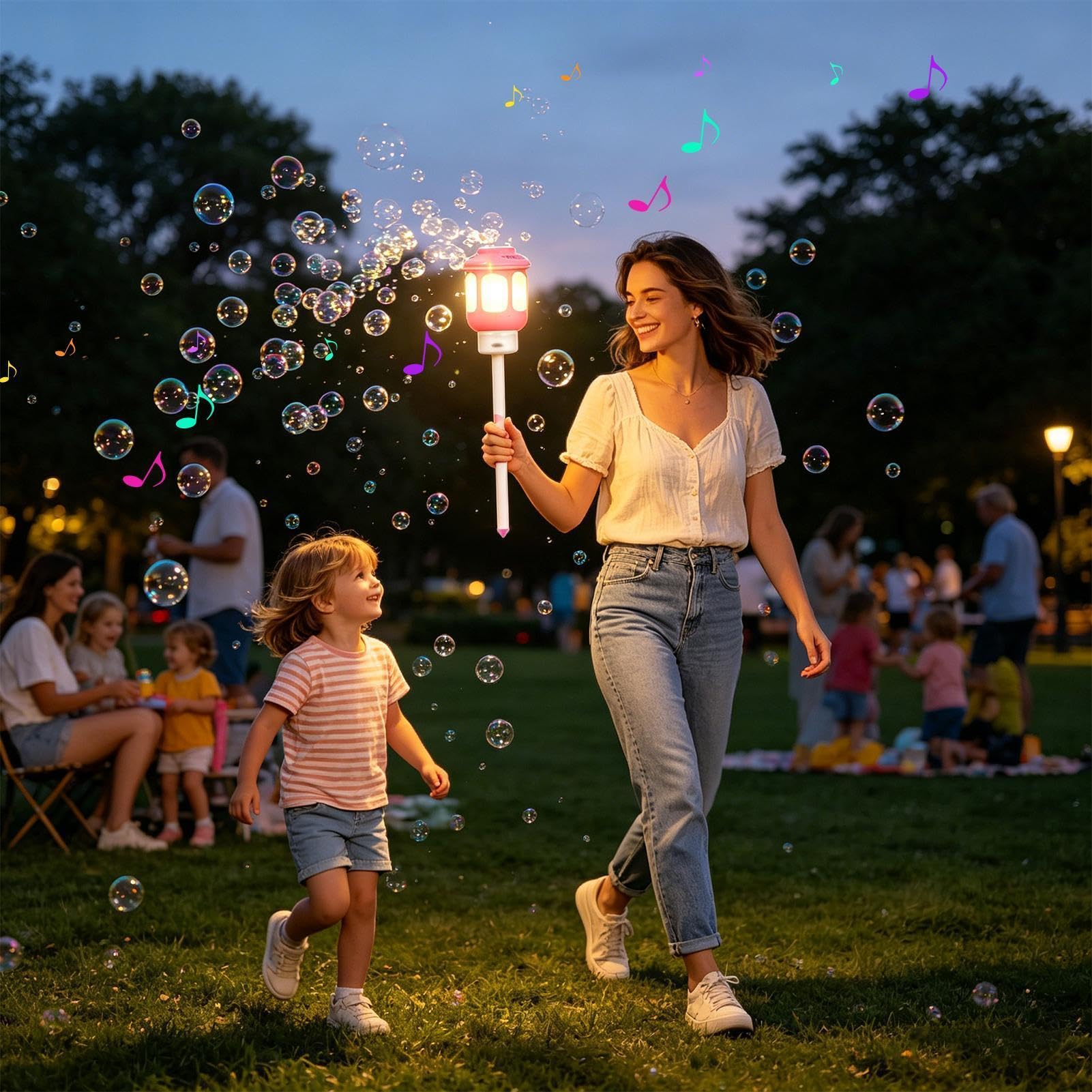 Bubble Tower Toy Regulowana Wysokość Dmuchawa Automatyczna Działanie Zewnętrzna Lampa Uliczna Muzyka Akcesoria Do Ogrodów Zabawna Dekoracja