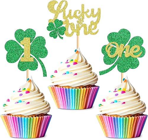 24 decoraciones para cupcakes con trébol de cuatro hojas, trébol de trébol, decoración para tartas de San Patricio para decoración de fiesta de