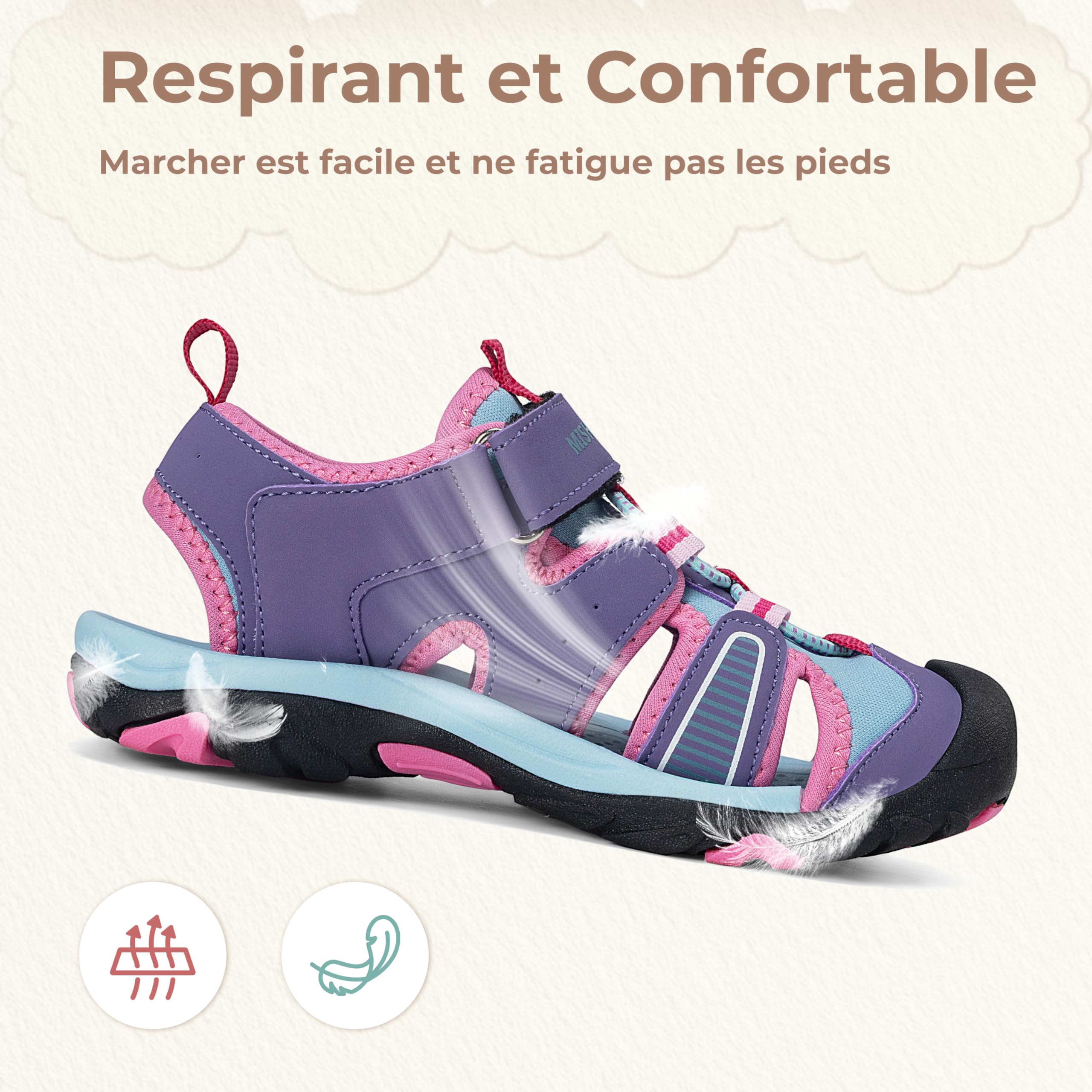 Mishansha Sandales de Sport Garçon Filles Bout Fermé Respirantes Sandales de Randonnée Légères Été GR.24-38