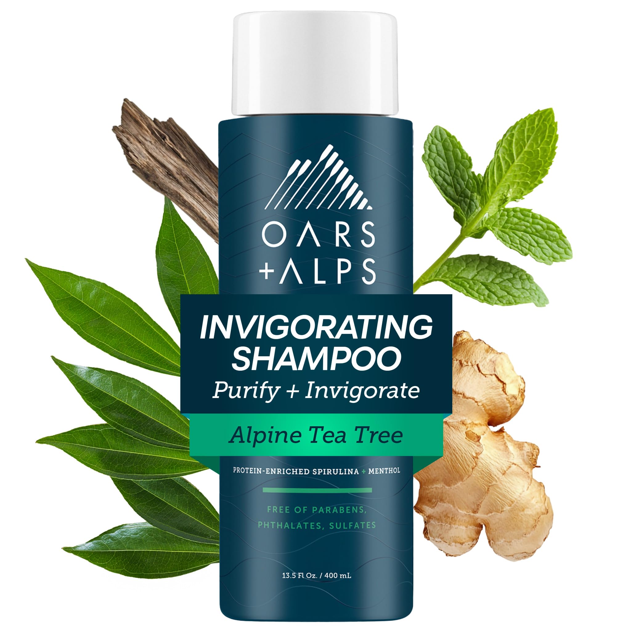 Oars + Alps Men's Sulfate Free Shampoo, Infused with Witch Hazel & Tea Tree Oil, Cleanses & Refreshes, Alpine Tea Tree Scent, 1 Pack, 13.5 Fl Oz