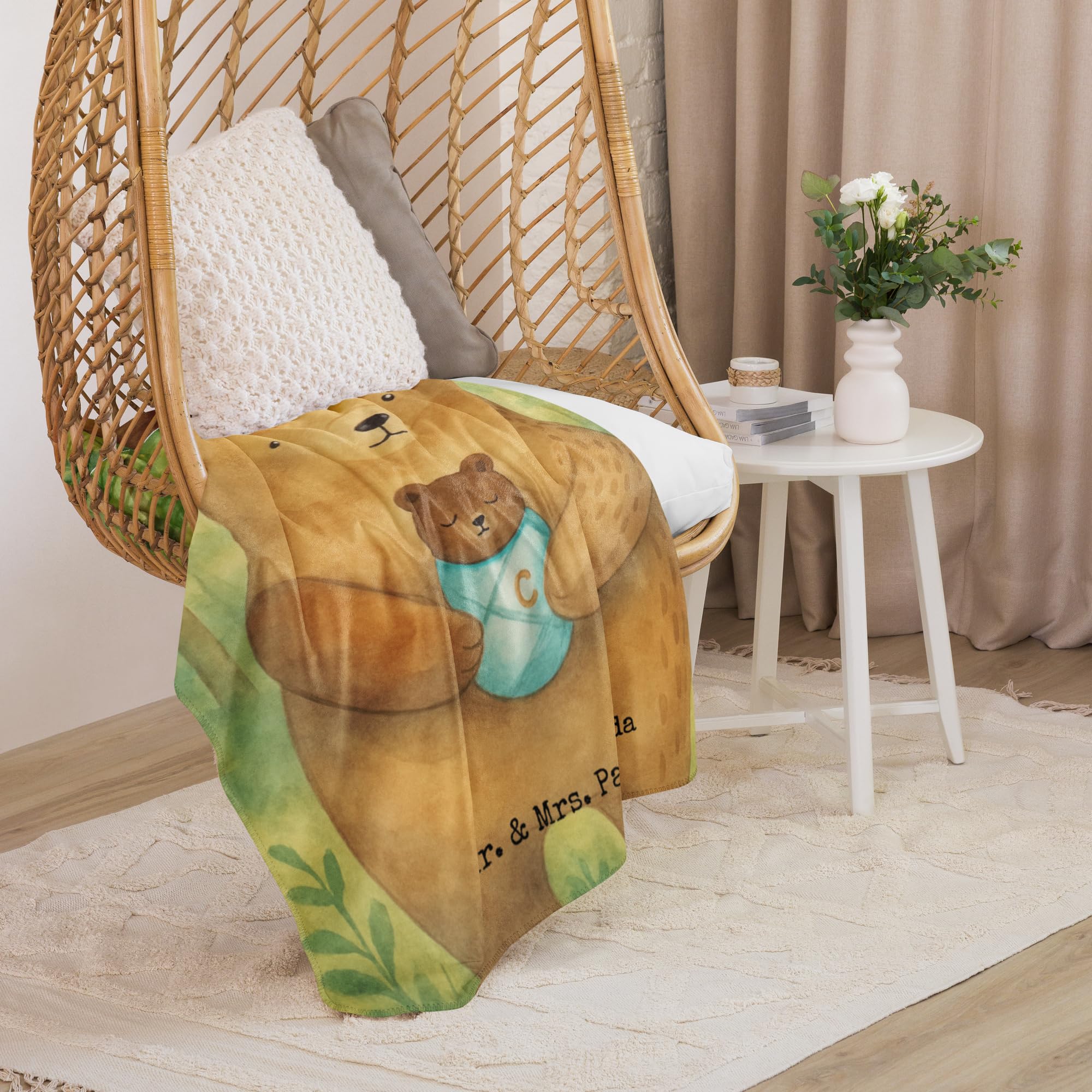 Mr. & Mrs. Panda Heimdecke Bär Baby Design 130 x 155 cm - Geschenk, Schmusedecke, Kuscheldecke, Geburtstag, Tagesdecke, Mutter, Nichte, Geburt, Sofadecke, Decke, Teddy