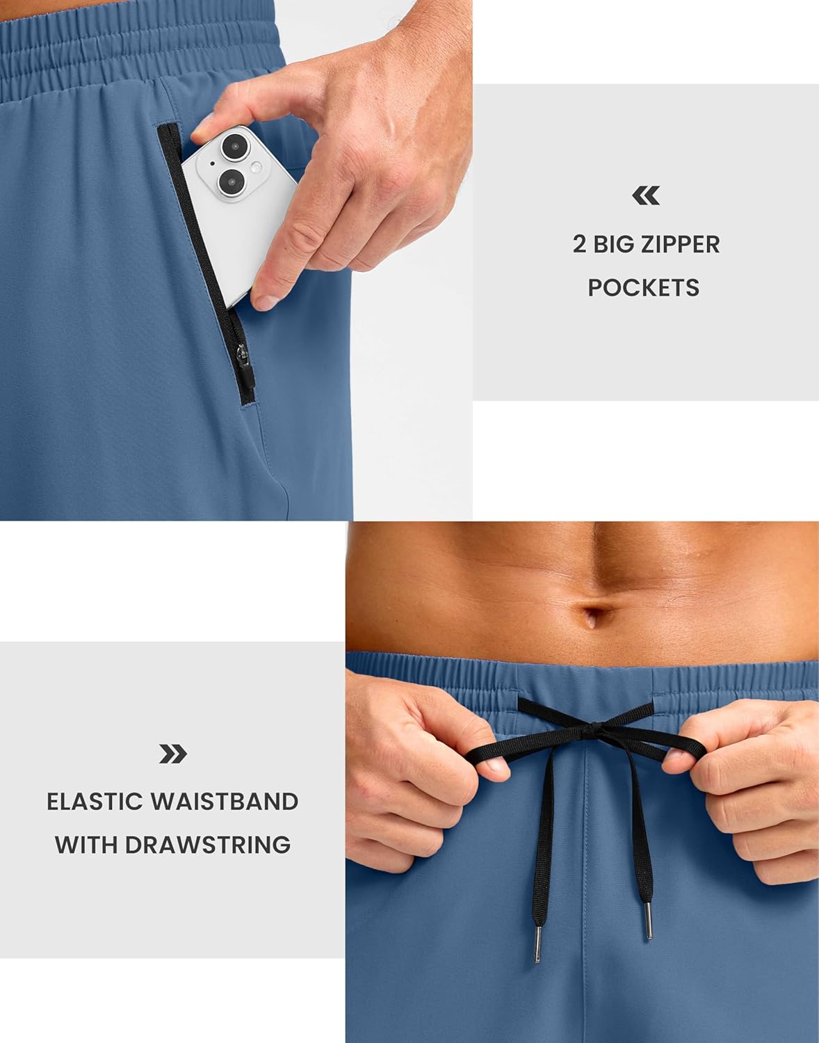 Pudolla Men's Running Gym Shorts with Zipper Pockets 9" Lightweight Quick Dry Running Workout Athletic Short - Image 5