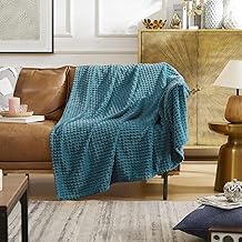 KASYLAN Soft Flannel Fleece Blanket Throw, Jacquard Weave Grid Pattern (Teal, 50x60 inches), Warm Cozy Blanket for Sofa, Couch, Bed, Camping, Travel