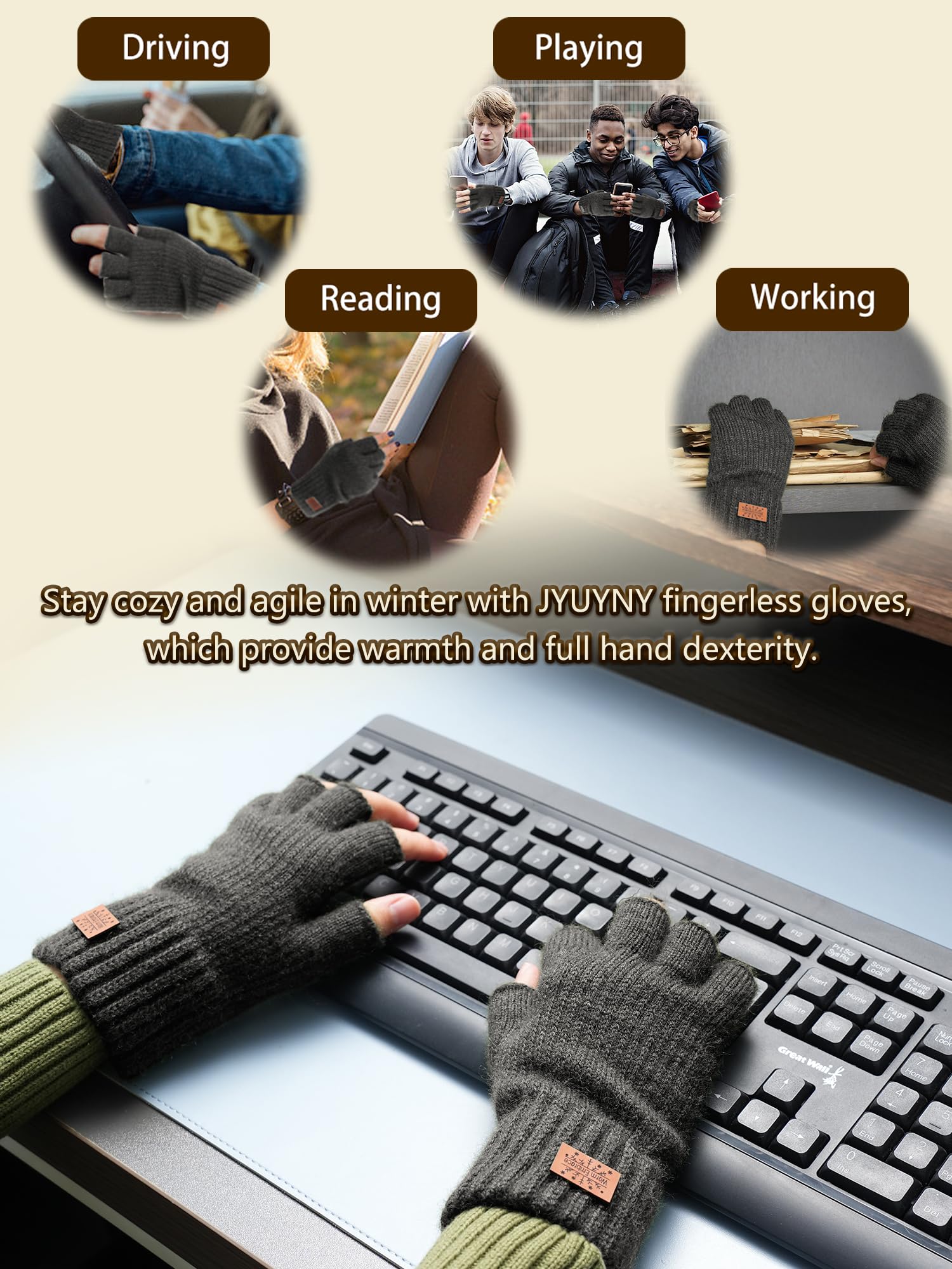 JYUYNY Guanti senza dita - Guanti Mezze Dita Invernali,Guanti Termici Caldi Guanti Senza Dita Fingerless Gloves Guanti in Maglia Unisex per Uomini e Donne