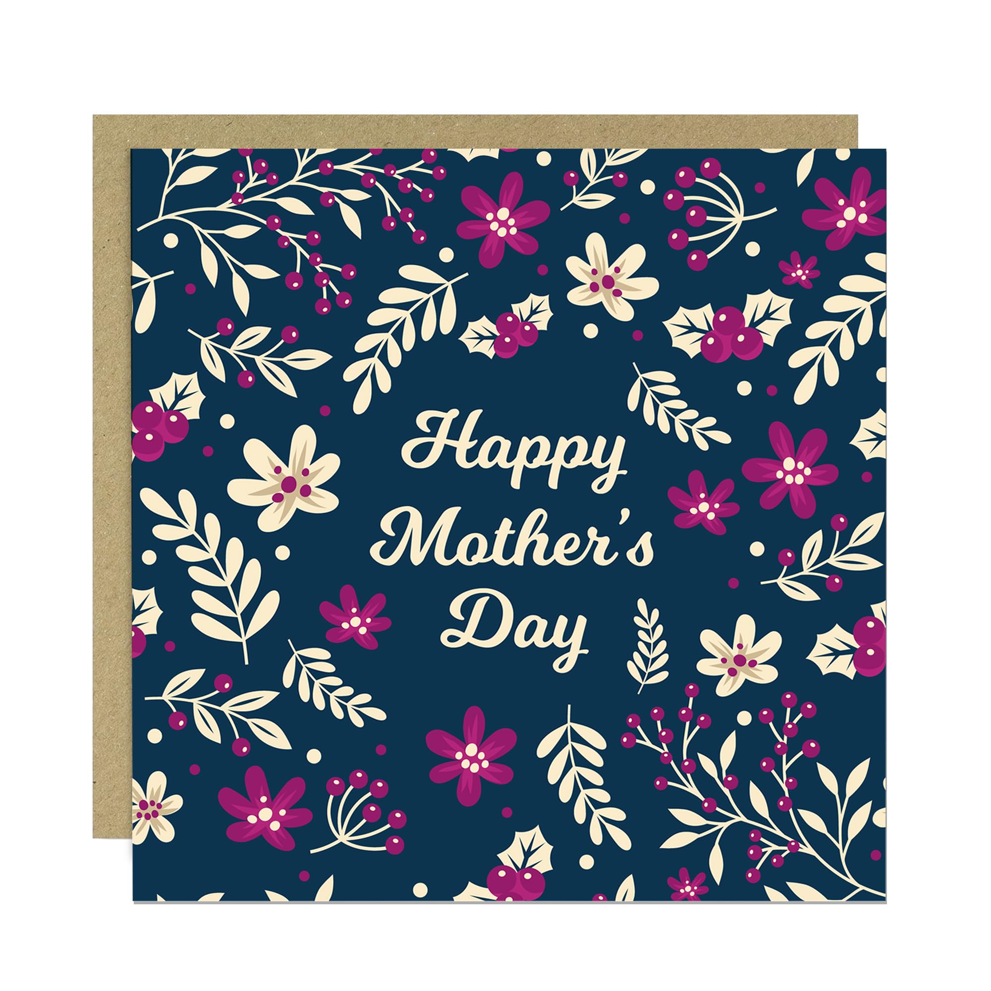 RED OCEAN Mother's Day Card, Card for Mum, Floral Design. Mothers Day With Kraft Envelope, For Nan Nanny Grandma, Mum, Mummy, Her