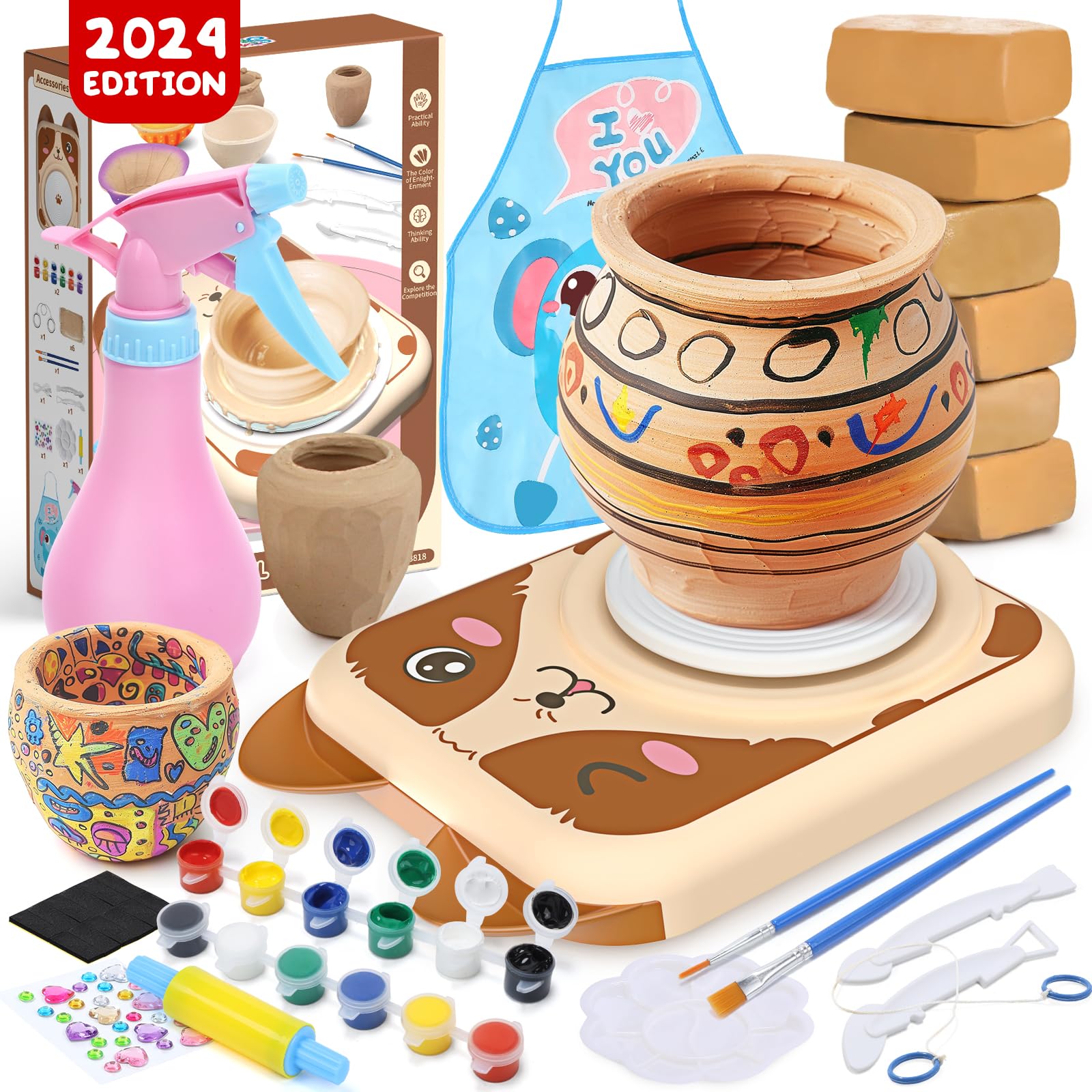 Skirfy Set de alfarería eléctrico para niños – mini torno de cerámica con arcilla – kit infantil para niños y niñas de 6 años – regalo creativo para Navidad, Pascua o cumpleaños