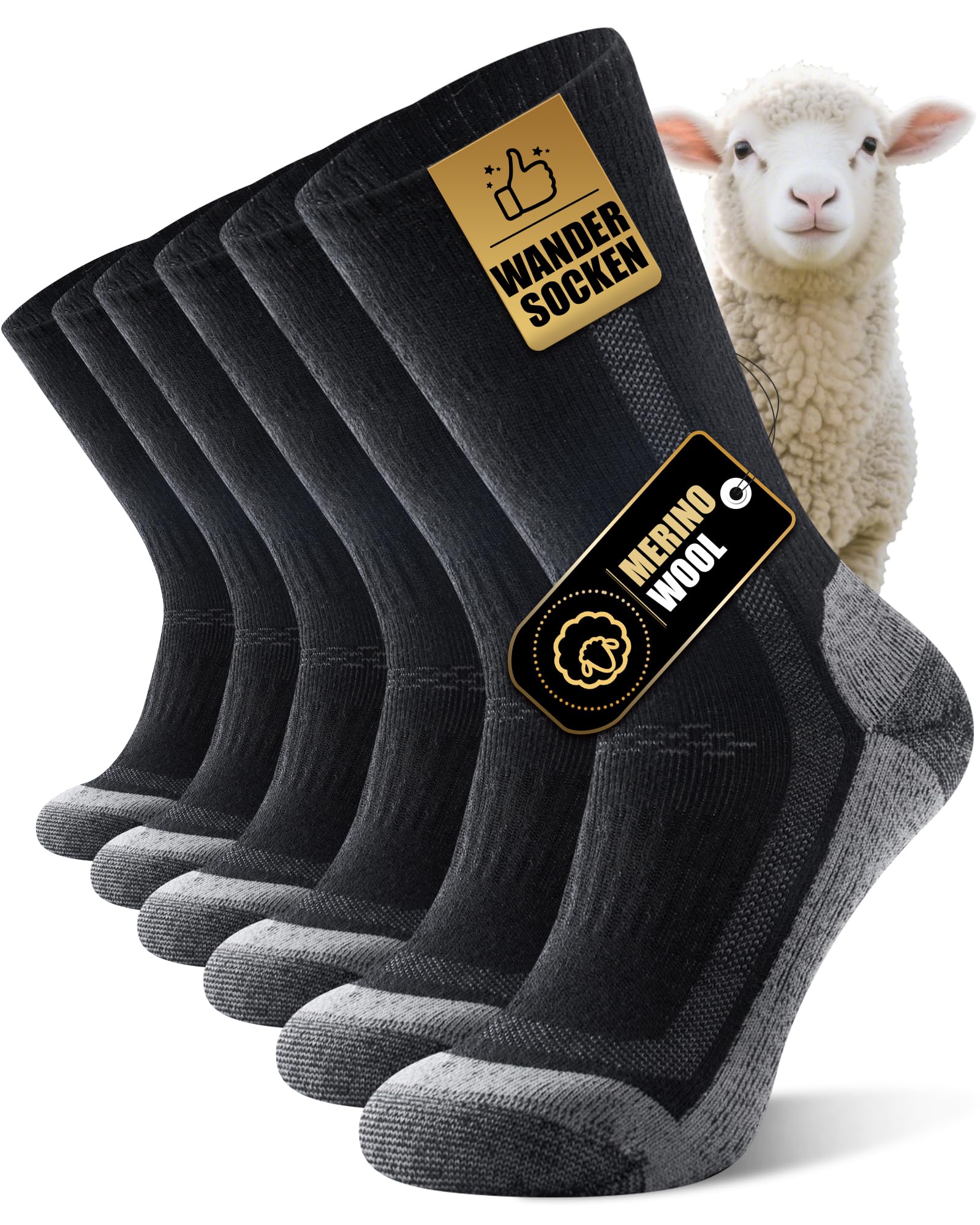 Veximora Merino Wandersocken Herren Damen, Outdoor Thermosocken, 3/5 Paar | Gepolsterte Merinowolle Socken, Atmungsaktiv Anti-Blasen Trekkingsocken, Sportsocken, Laufsocken, Tennissocken, Arbeitssocken