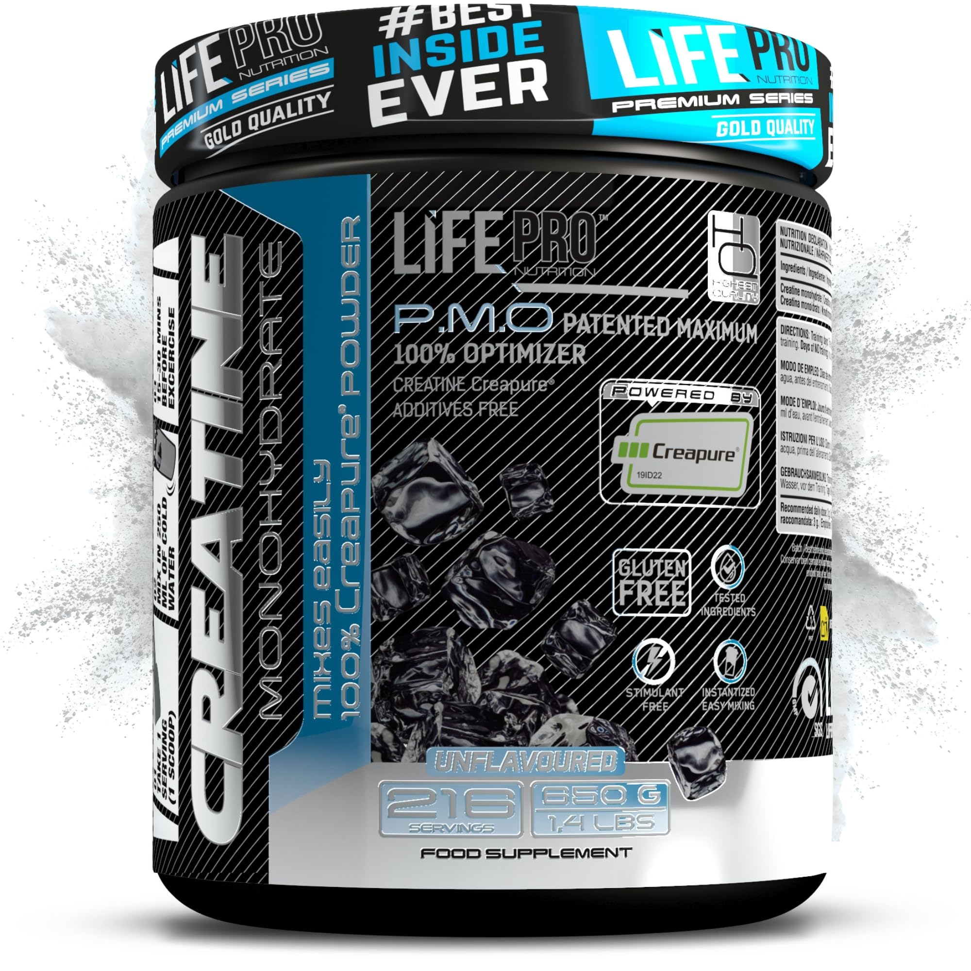 Life Pro Creatina Monoidrata Creapure® 650 G – Creatina Creapure Pura e Micronizzata – Gusto Neutro – Fino a 216 Dosi – Senza Glutine – Supporto alle Prestazioni in Palestra