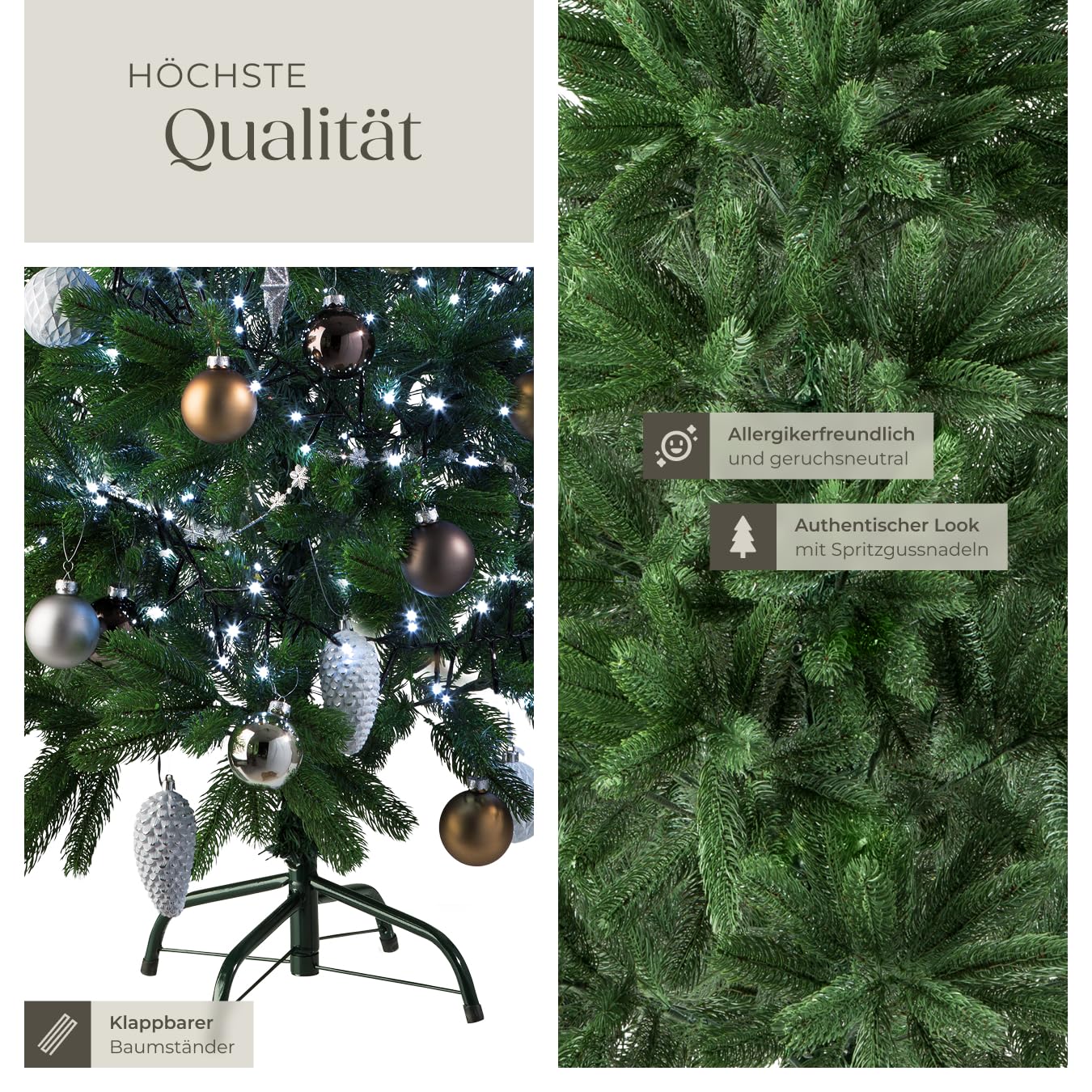 tectake Christbaum realistischer und naturgetreuer Weihnachtsbaum künstlich, Tannenbaum, Deko, Christmas Tree - Kunstbaum mit Ständer - 140 cm, 470 Spitzen und Spritzguss-Nadeln grün