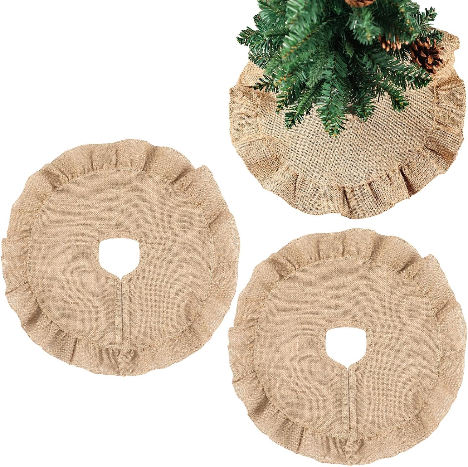 Hollowfly 2 Pcs Christmas Tree Skirt 15 Inch Small Xmas Tree Mat for Christmas Holiday Party Decorations