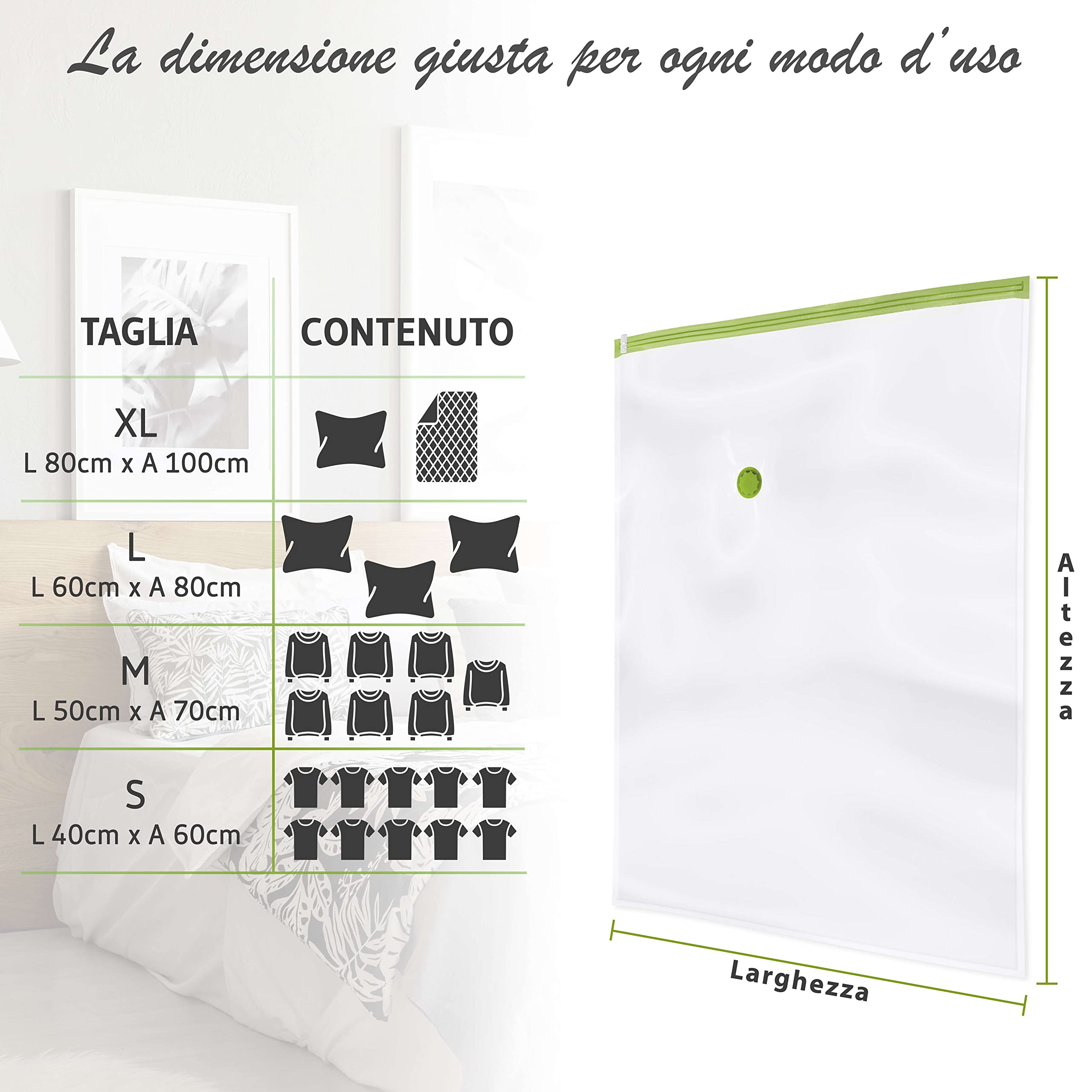 NORDIC® - Sacchetti sottovuoto vestiti - 6 pezzi XL (100x80cm) - senza BPA con etichette - sacchetti sottovuoto riutilizzabili - buste sottovuoto vestiti - sacchi sottovuoto piumoni