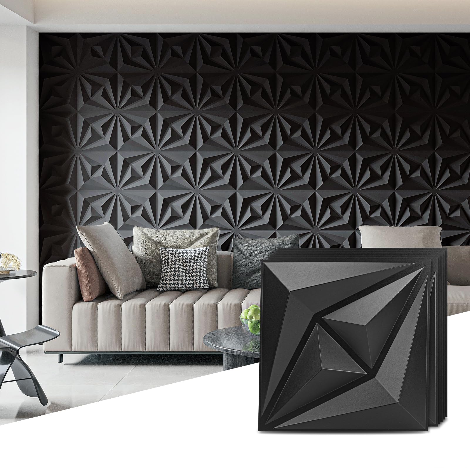 Photo 1 of AMZDEPOT 3D Wall Panels, Black, 12x12 Inch, 20 Pcs