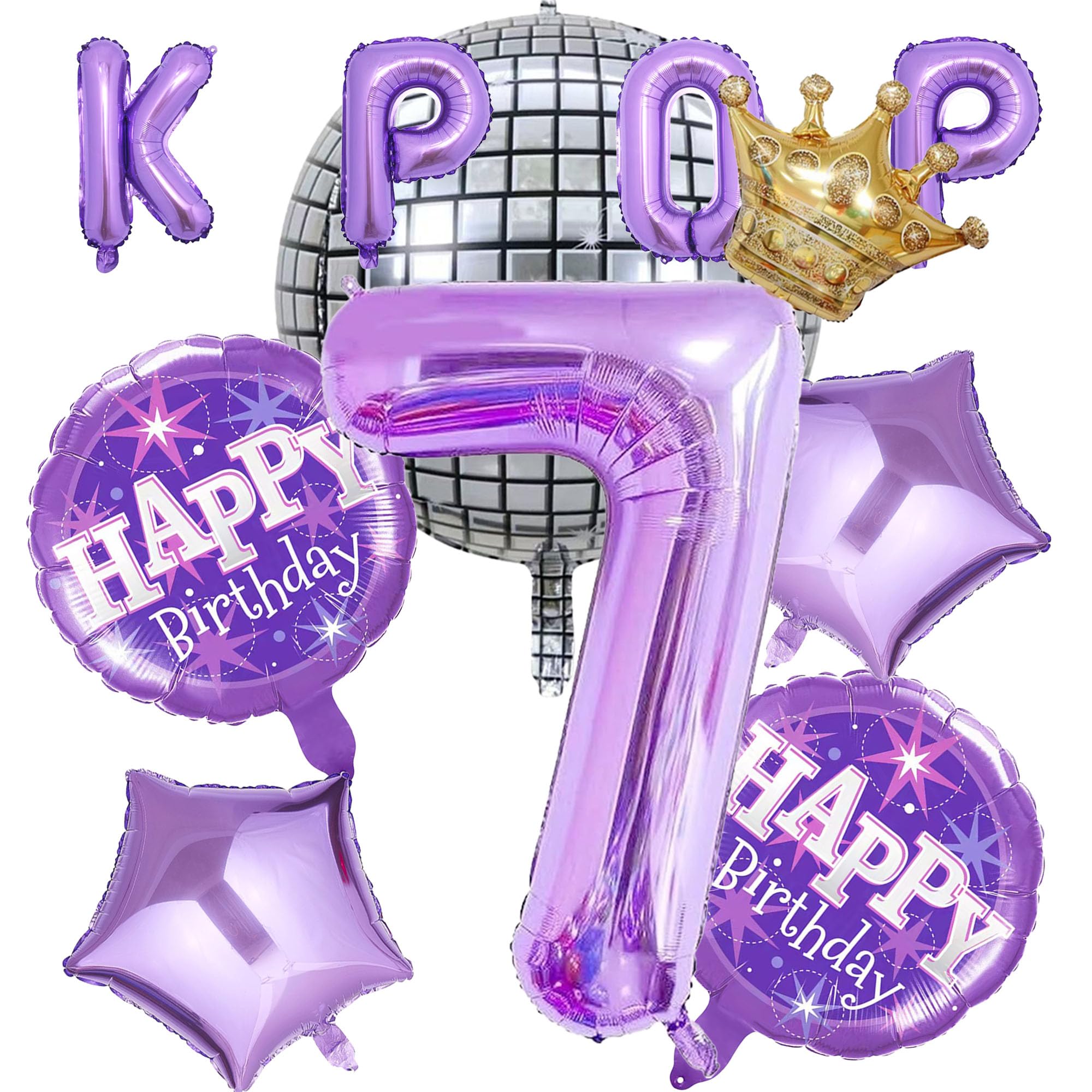 Photo 1 of 11Pcs KPOP Balloon Set, Purple 40 Inches Number 7 Balloon, Korean Pop Theme Decorations Balloons for Kpop Theme Party,7 year old birthday decorations Party Decorations & Music Theme Party