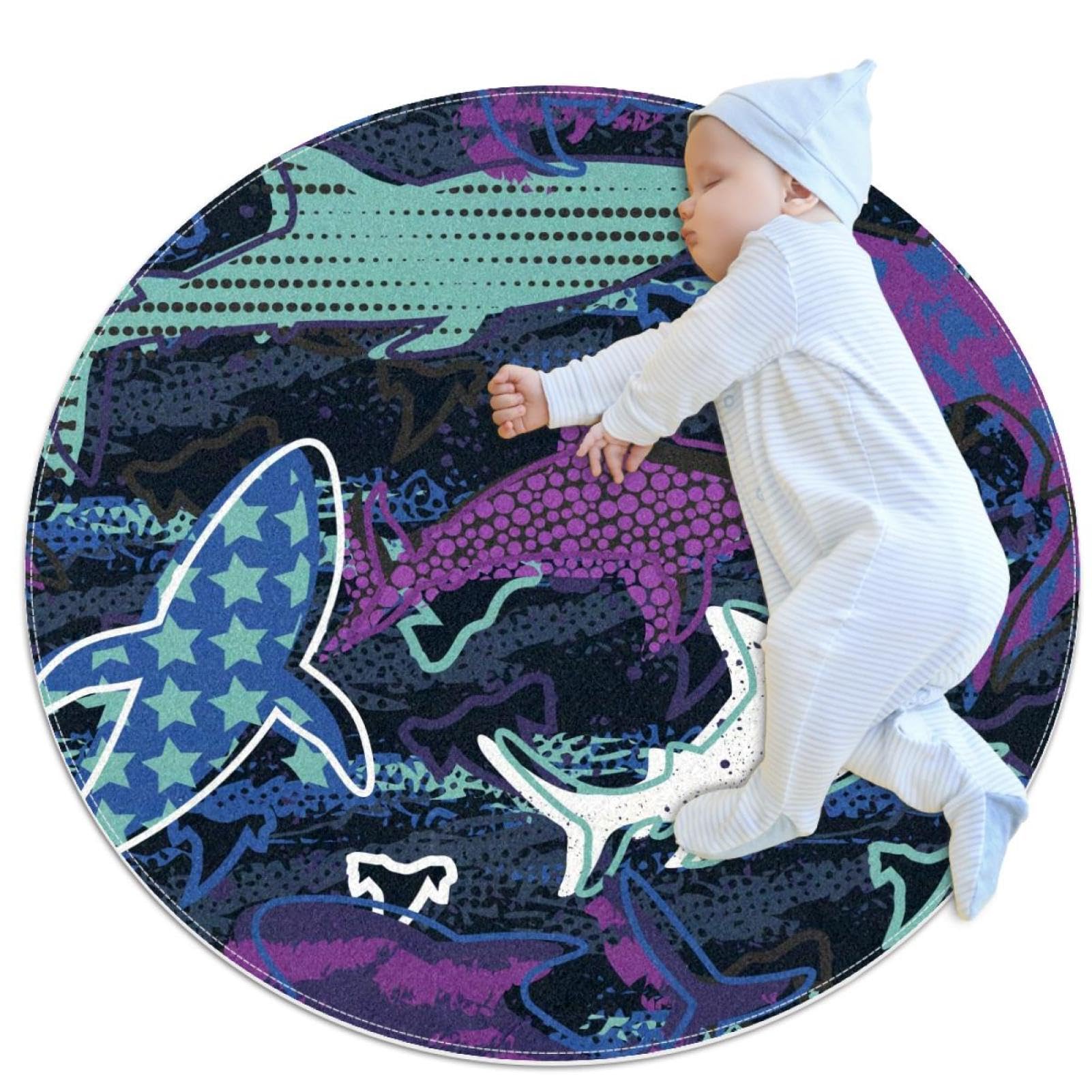 Tapis de salle de bain requin abstrait pour chambre d'enfant ronde