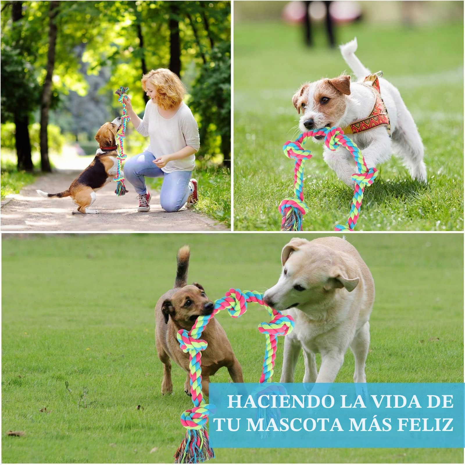 Aitmexcn Juguetes de cuerda para perros grandes y medianos masticadores de perros, juguetes indestructibles para masticar perros, juguete resistente para limpiar los dientes, tira de la guerra