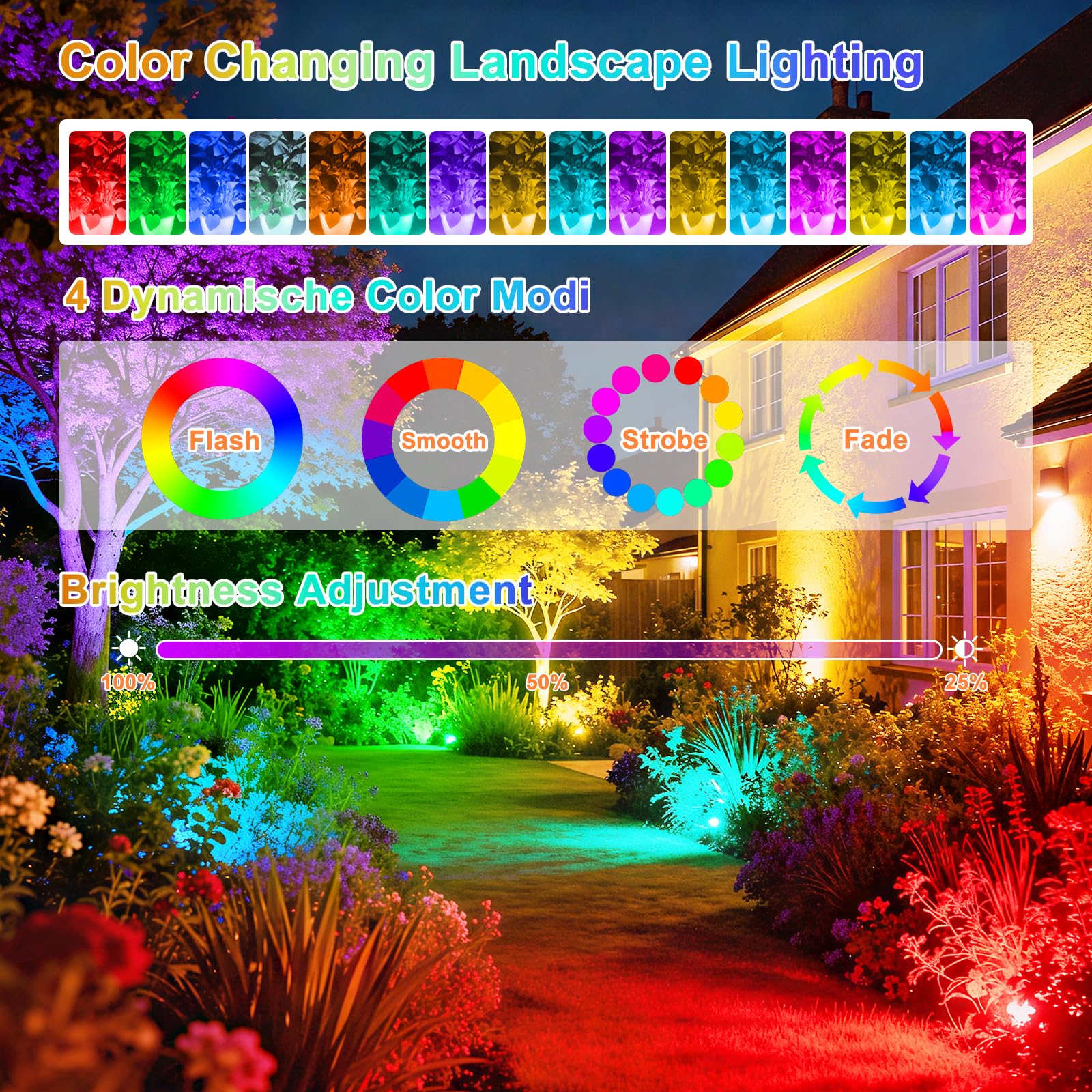 T-SUNUS Gartenstrahler LED RGB, 6er Gartenbeleuchtung RGB 12V mit Fernbedienung, IP65 Wasserdicht 16 Farben und 4 Modi, Gartenleuchte mit Erdspieß für Außen Weg Garten Weihnachten