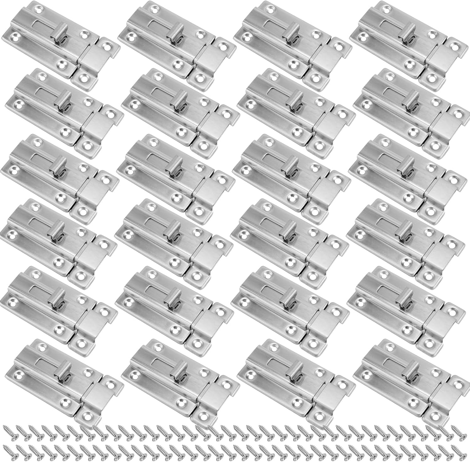 KEILEOHO 24 Pack 2 Inch Stainless Steel Latch Sliding Door Lock,Surface Mounted Slide Door Latch, Bathroom Stall Lock for Hotel, Home, Room Doors
