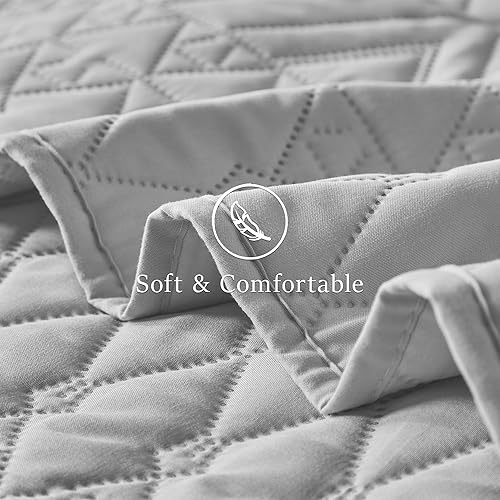 Miniatura 6 de akkialla - Juego de ropa de cama de tamaño matrimonialqueen, colcha suave de microfibra ligera, con patrón geométrico de estilo moderno, 3 piezas,