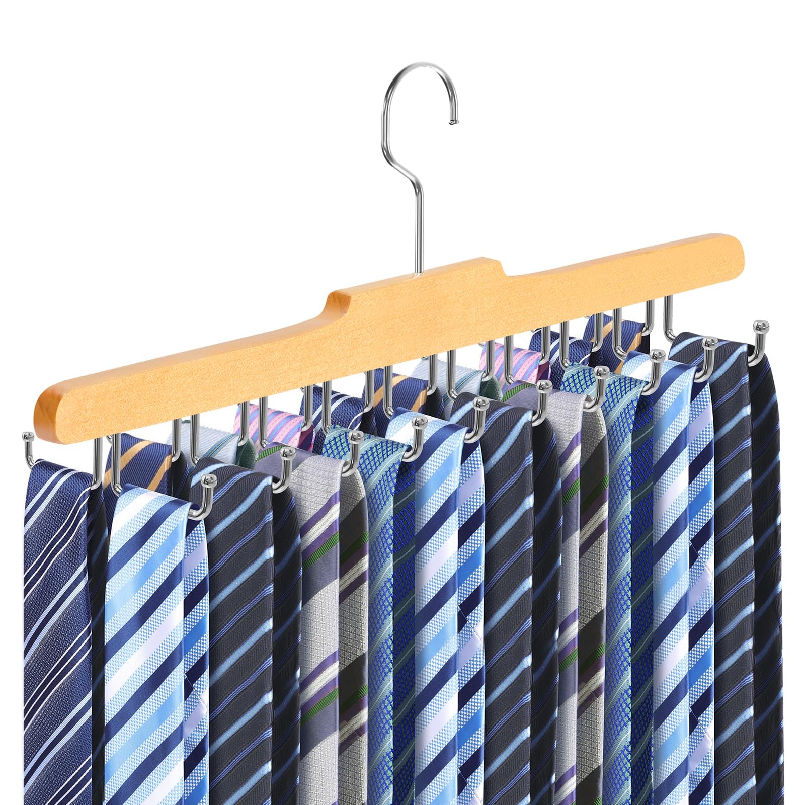 Tie Rack Hanger for Closet, Upgraded Tie Holder Organizer for Men, Wooden
