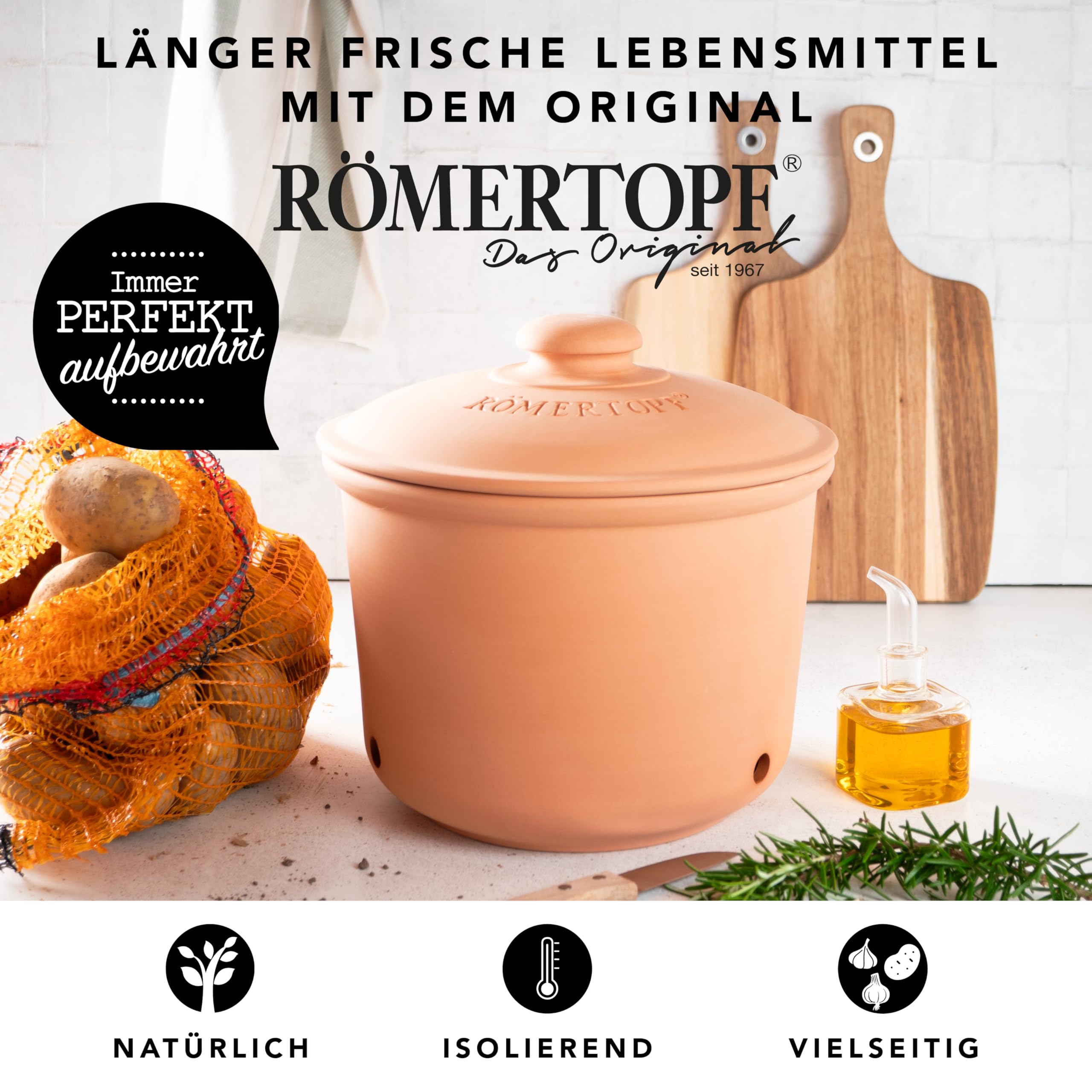 Römertopf Contenitore per Patate in Ceramica – Conserva Patate Fresche più a Lungo, Traspirante e Areato, Naturale, tradizione dal 1967