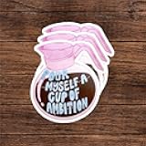 3Pcs Creativity Drinking Stickers for Women Men Adults Lovers Pour Myself A Cup of Ambition Stickers Vinyl Waterproof Office Decals for Laptop Computer Water Bottle