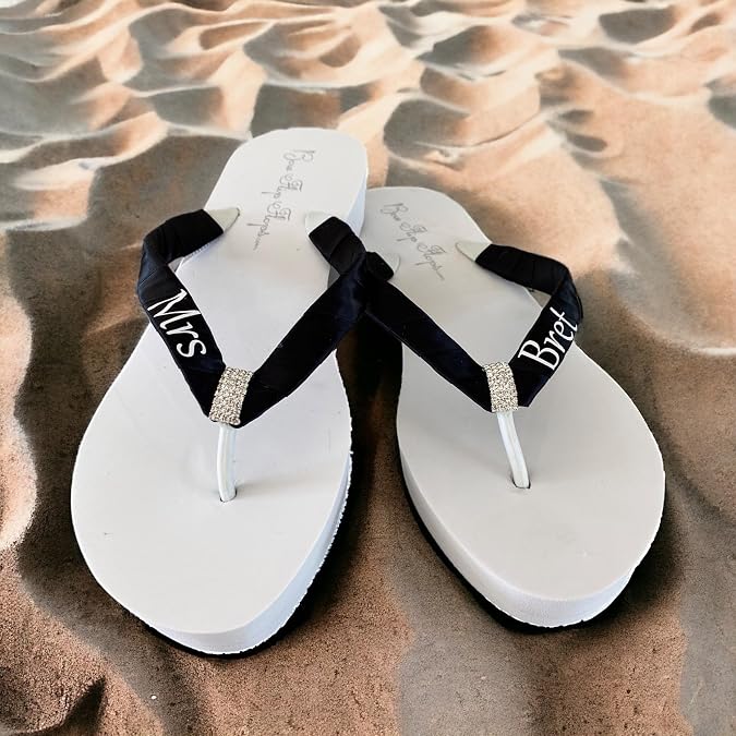 Infinity Gem Mrs Last Name Personalized Wedding Flip Flops