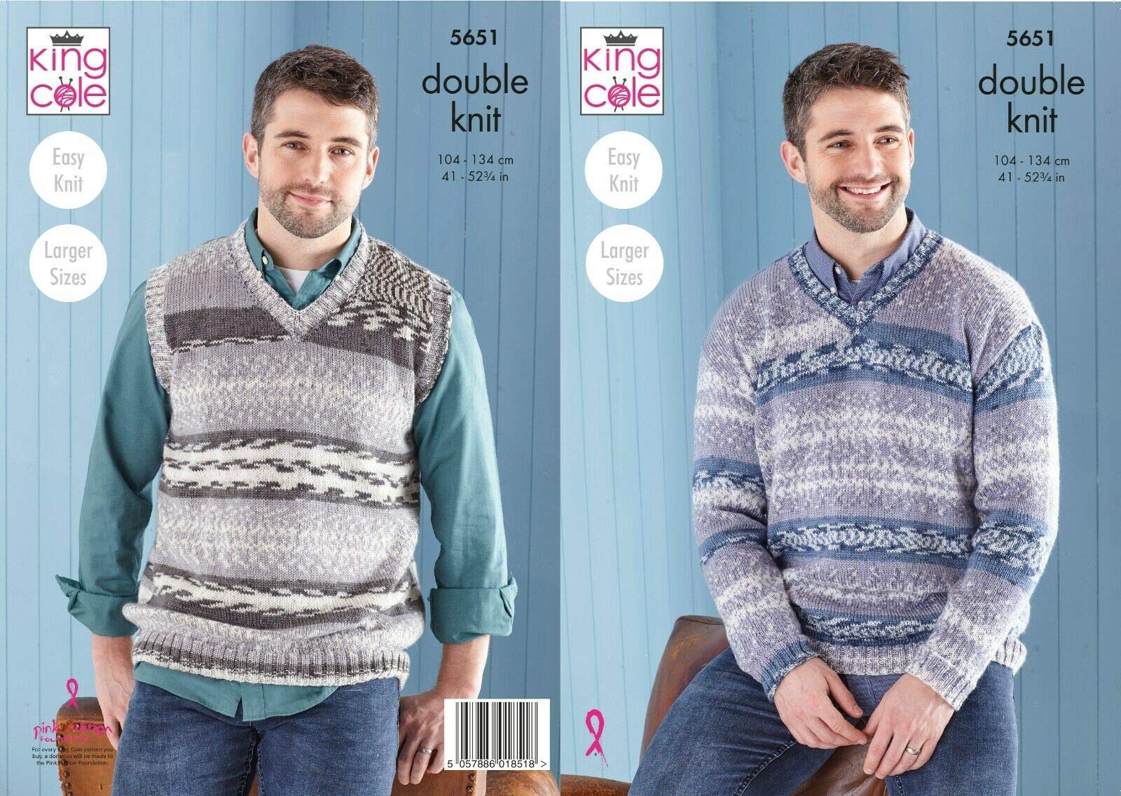 King Cole Men's Knitting Pattern V-Neck Jumper And Slipover In Fjord Dk 5651