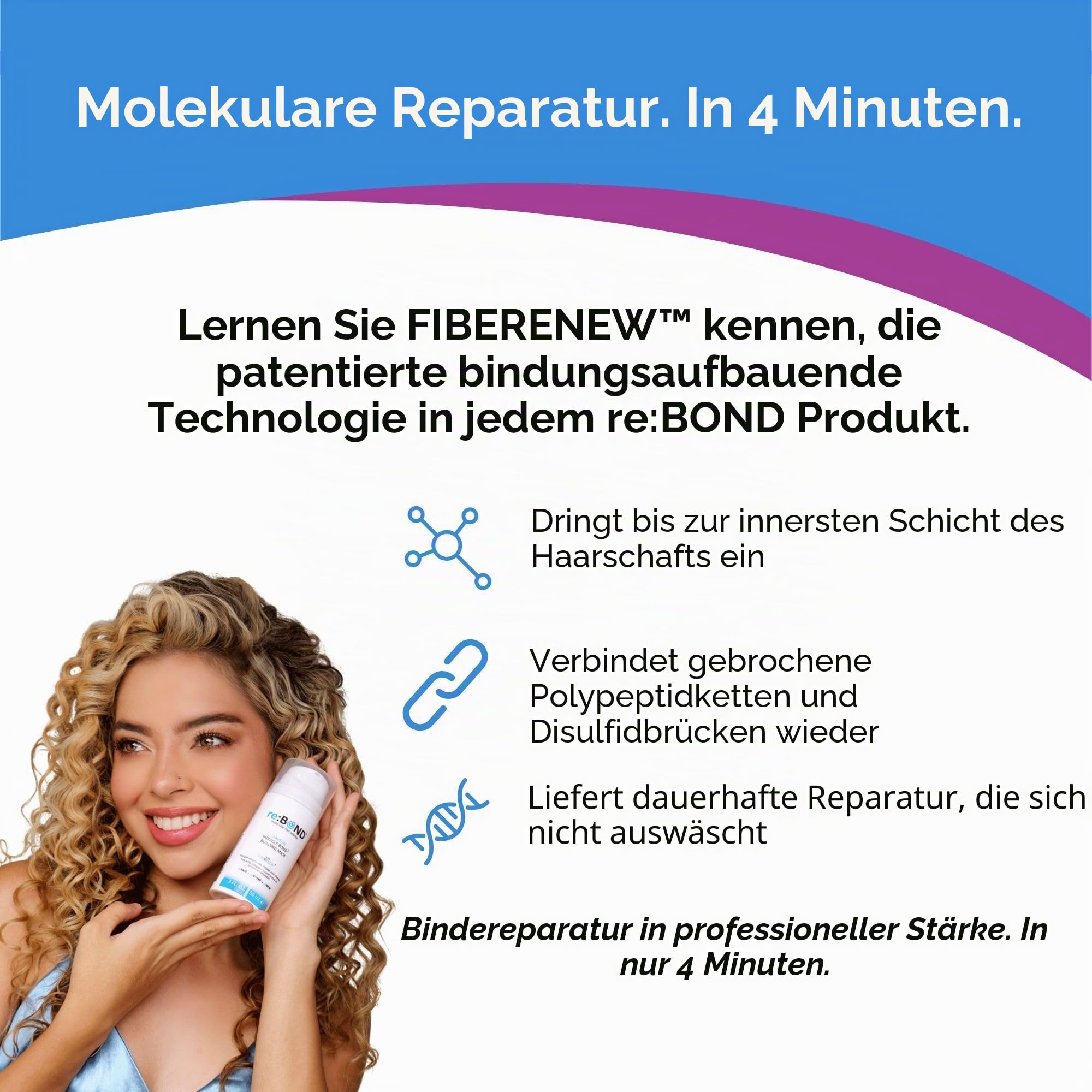 reBOND Molecular Hair Science Leave-in Miracle Bond Building Mask - 4 Minuten Repair Treatment Deep Conditioning for Damaged, Dry, Colored, Curly, Frizzy oder Bleached Hair Set beinhaltet: 100 ml +