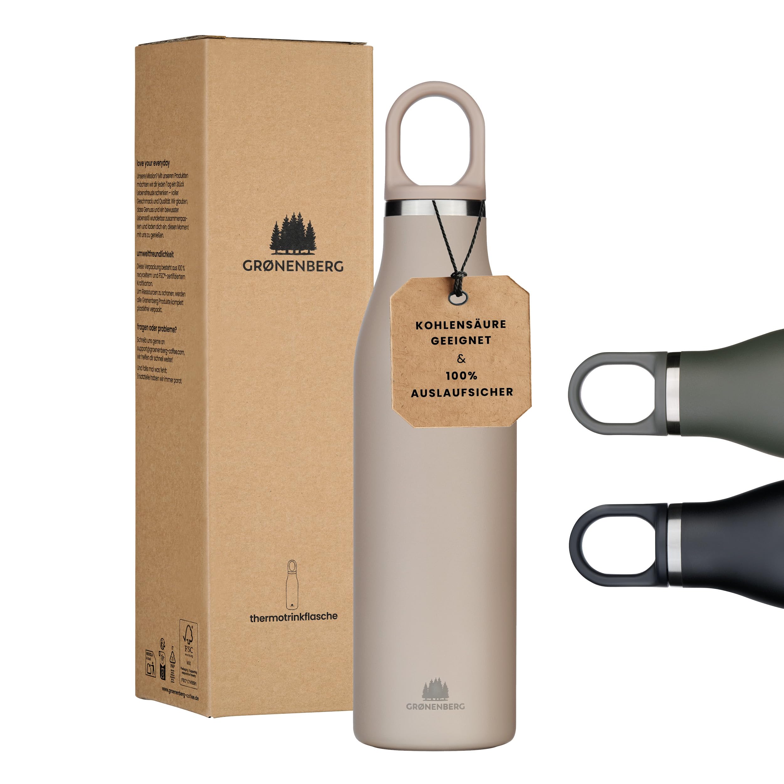 Groenenberg Trinkflasche Edelstahl 500ml oder 750ml | 100% Auslaufsicher | Thermosflasche Kohlensäure geeignet | Isolierflasche Trinkflasche Sport