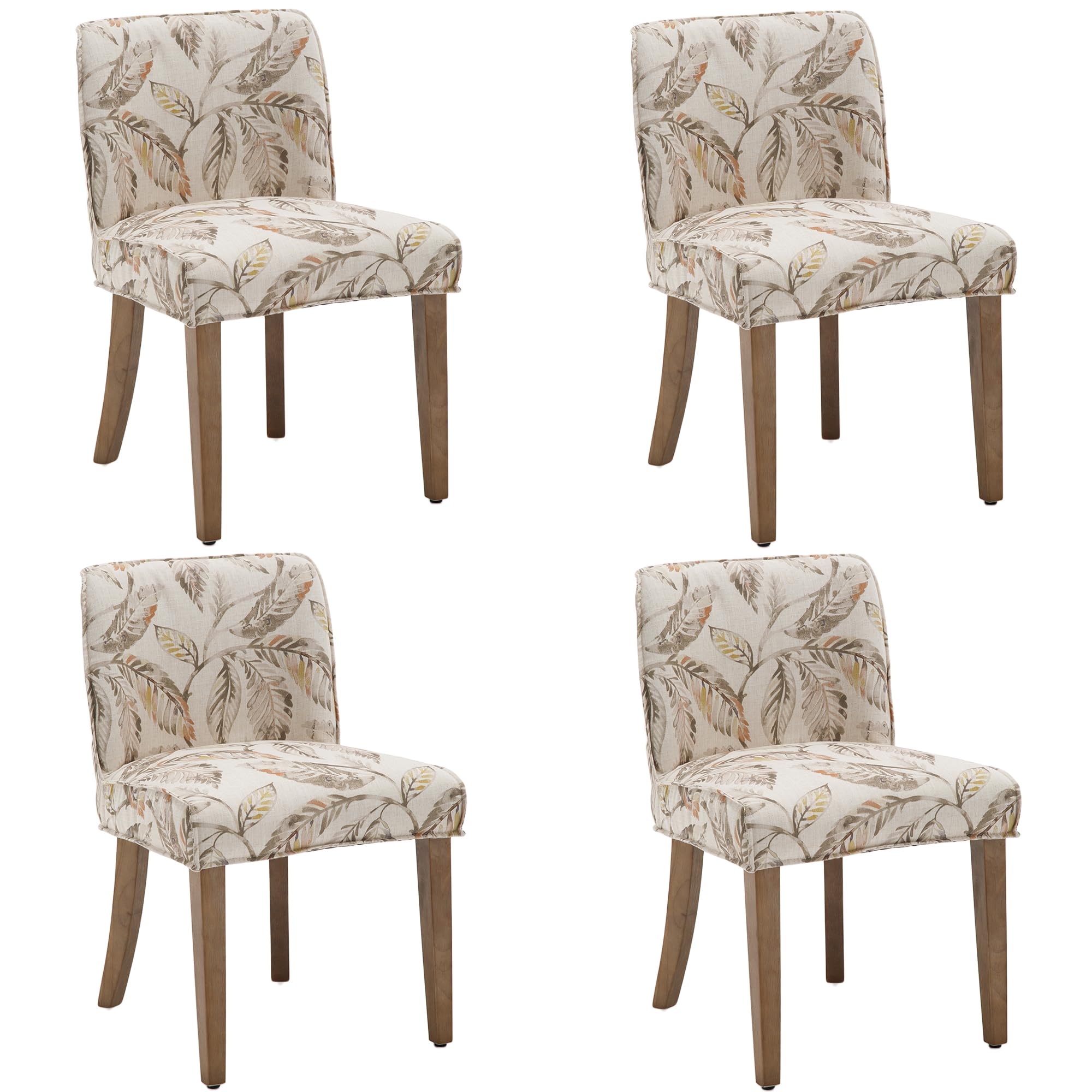 chairus Farmhouse Dining Chairs Set of 4, Upholstered Comfy Kitchen Chairs Linen Fabric Walnut Brown Wood Dinner Chairs for Dining Room, Living Room,