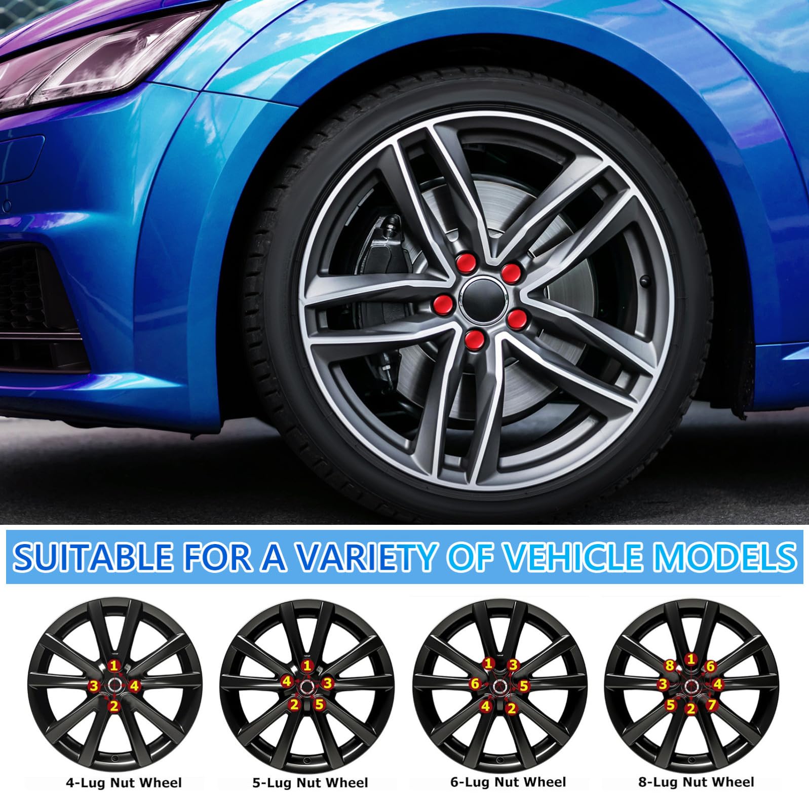 Cabilock Tuercas para Neumáticos de Coche 20p 12x1.5 Acero al Carbono Rojo