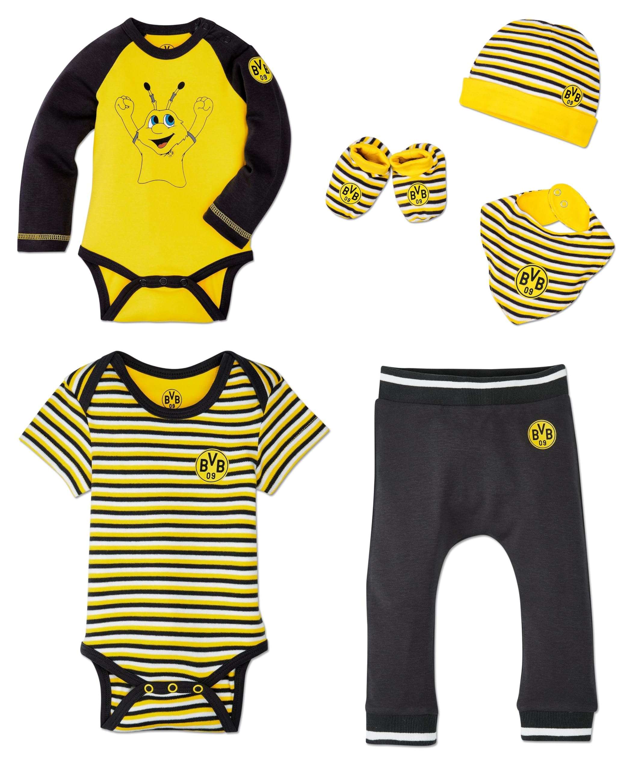 Dortmund Borussia Baby Geschenkbox 6-teilig Baby-Set Gr. 62/68 BVB 09 - Plus Aufkleber Wir lieben Fußball