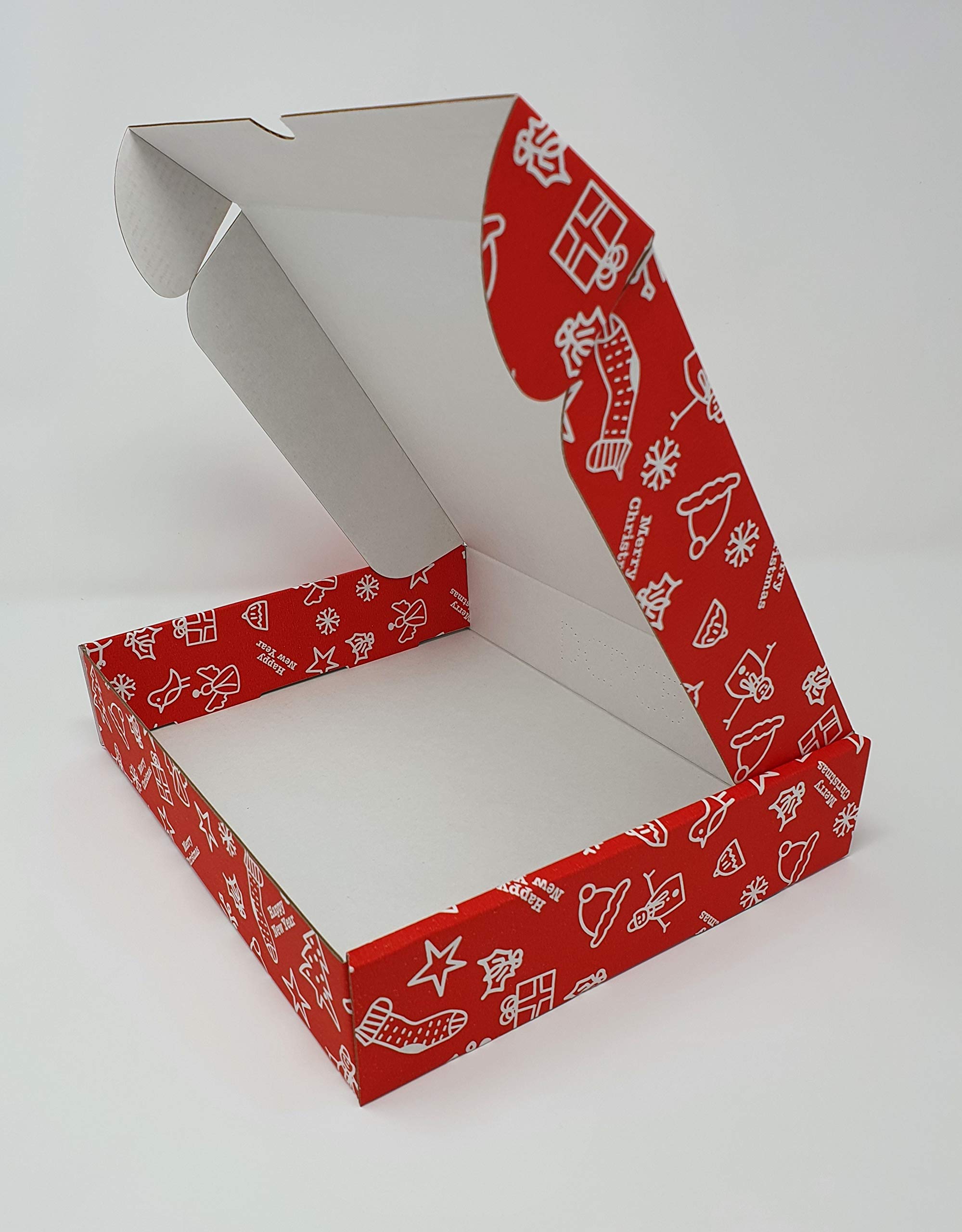 50 x Folding Lid Postal Cardboard Boxes Small Parcel/Mailing Self-Lock Tuck-in Flaps Flat Packed Easy to Assemble. (9.3'' x 7.7'' x 1.9'' (236 x 196 x 47mm), Christmas/New Year Printed)