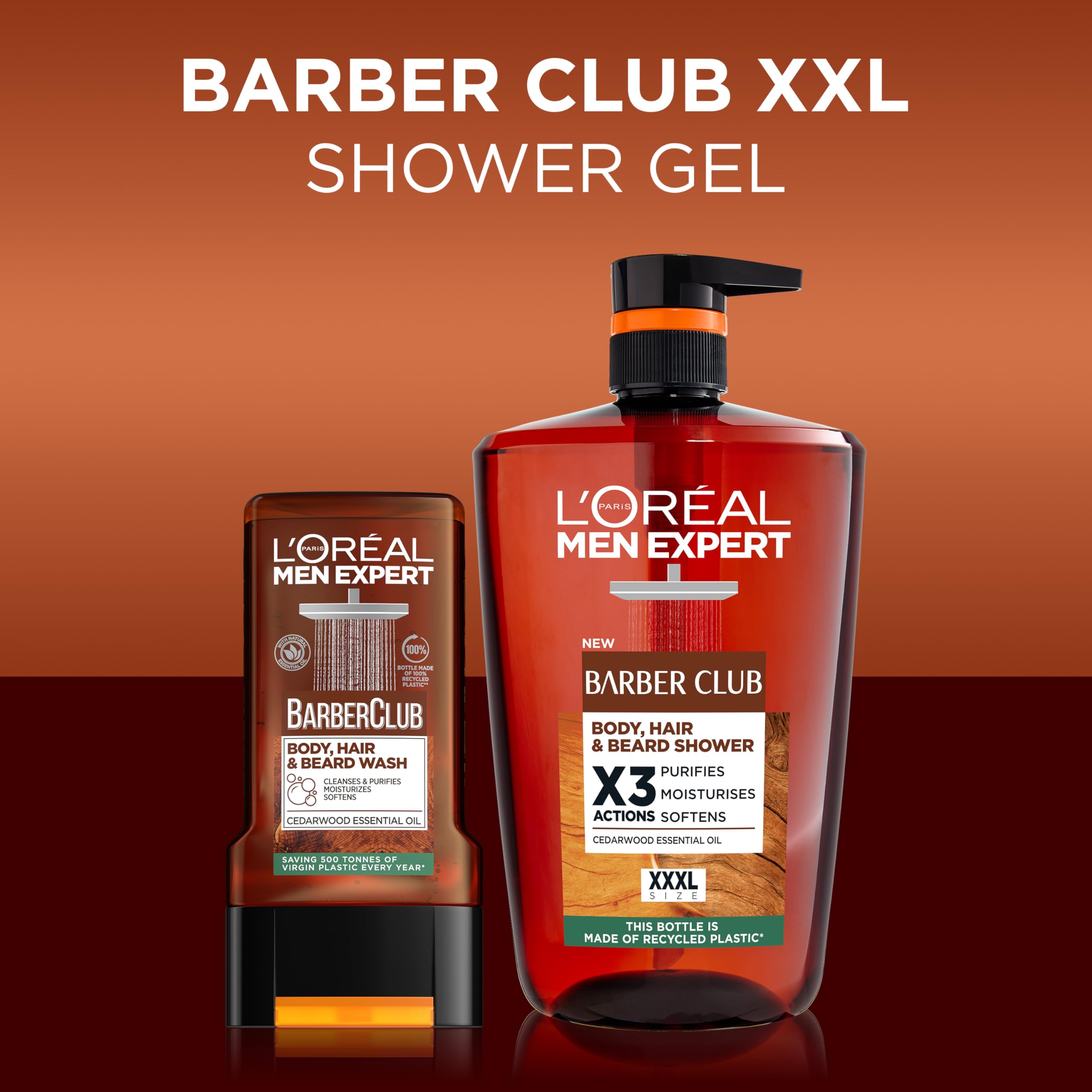 L'Oréal Men's Shower Gel, Men Expert Barber Club 3-in-1 Body Wash 1L Pump, Cedarwood Oil for Body, Hair & Beard Grooming, Deep Cleanse & Active Moisturisation - 5
