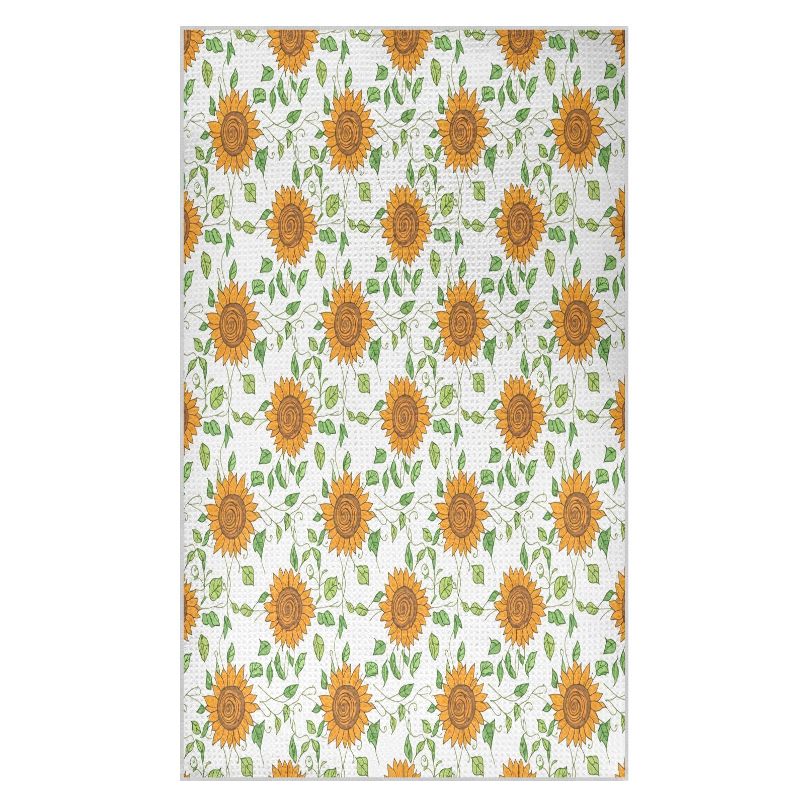 Lyeorm Sunflower Green Waffle Weave Kitchen Towels 18x30 Inch Soft Absorbent Microfiber Dish Cloths