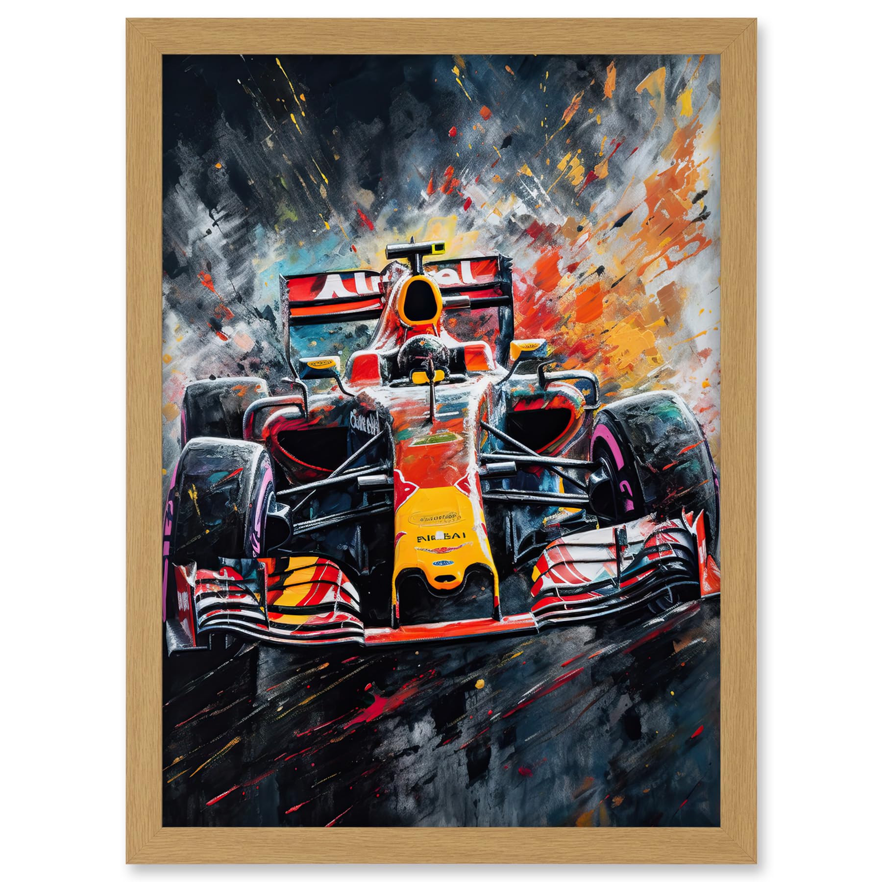 Artery8 Race Car Driver Racing Action Shot Painting Artwork Framed A3 Wall Art Print