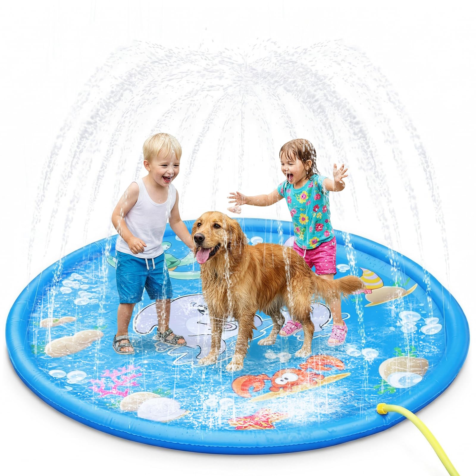 Splash Pad, 170CM Wasserspielmatte Sprinklermatte Kinder Sommer Outdoor | Wasserspielzeug Kinder Outdoor 3+ Kinder Anti-Rutsch Gartenparty Haustier Springbrunnen Garten Wassermatte Wasserspielmatte