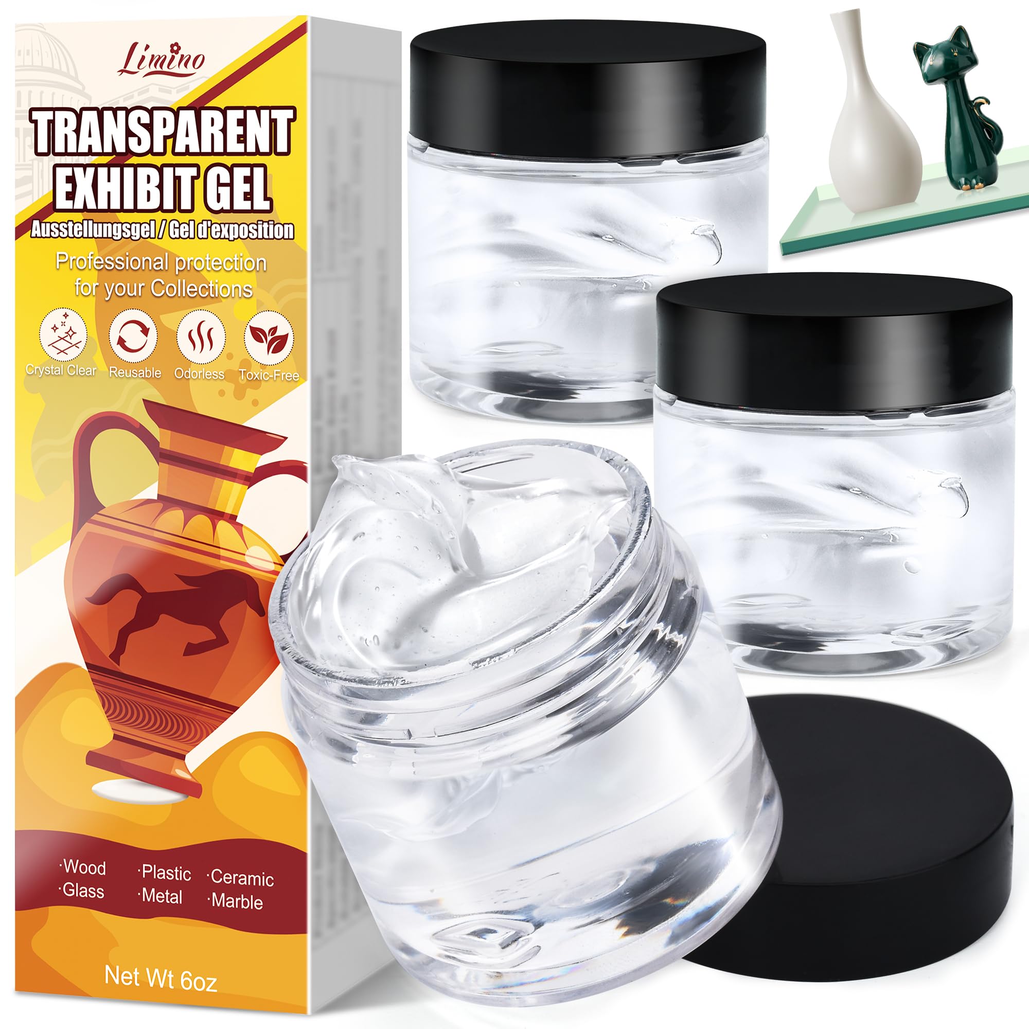 Museum Putty - 170g Removable Clear Exhibit Gel Wax for Museum Collections, Residue-Free and Reusable, Ideal for Fixed Antiques, Glass, Ceramic and Character Figures to Prevent Falling