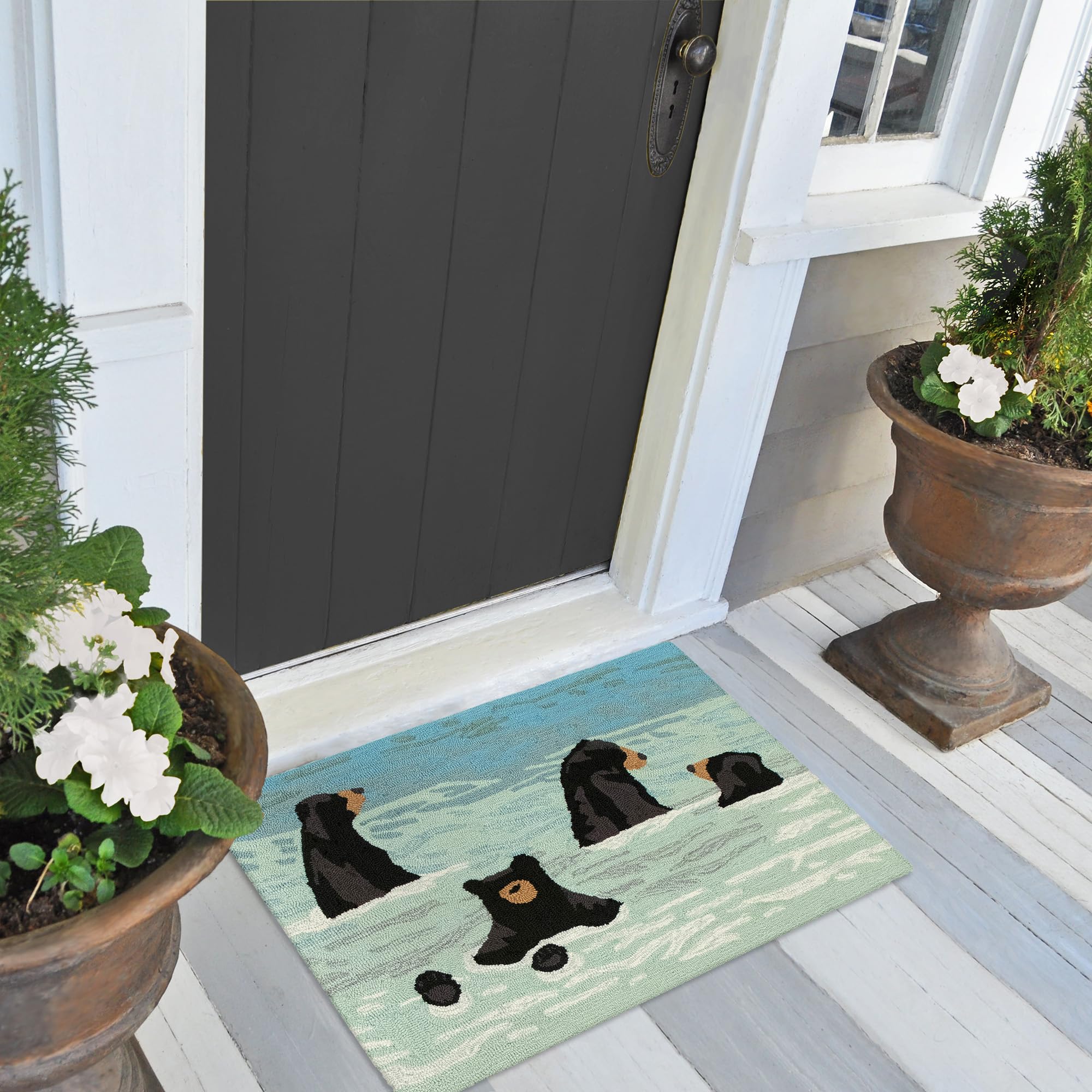 Liora Manne Frontporch Hand-Tufted Indoor/Outdoor Easy Care Area Rug Rug-Transitional, Nature, Animal, Contemporary, Bathing Bears Water 1'8" x 2'6"