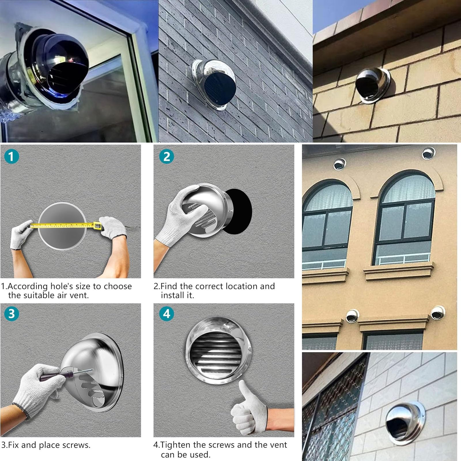 Grille D'aération Ronde Ø 70 100 150 200mm Sortie D'évacuation Décoration Murale, Hotte Grille De Ventilation En Acier Inoxydable, Résistant Aux Intempéries, Facile À Utiliser(300mm)
