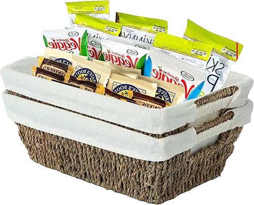 JS HOME Cestas de almacenamiento de mimbre con forros, cestas de almacenamiento de hierba marina con asas integradas tejidas a mano, cajas de