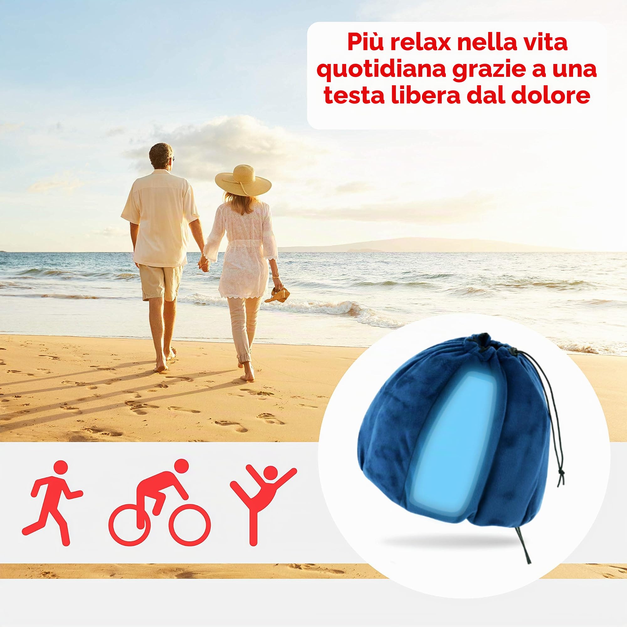 ICEHOF Cappello di raffreddamento con 8 impacco freddo gel (tessuto morbido) - per la testa fresca di chemioterapia Ice Cap emicrania mal di testa cappuccio cappello di raffreddamento