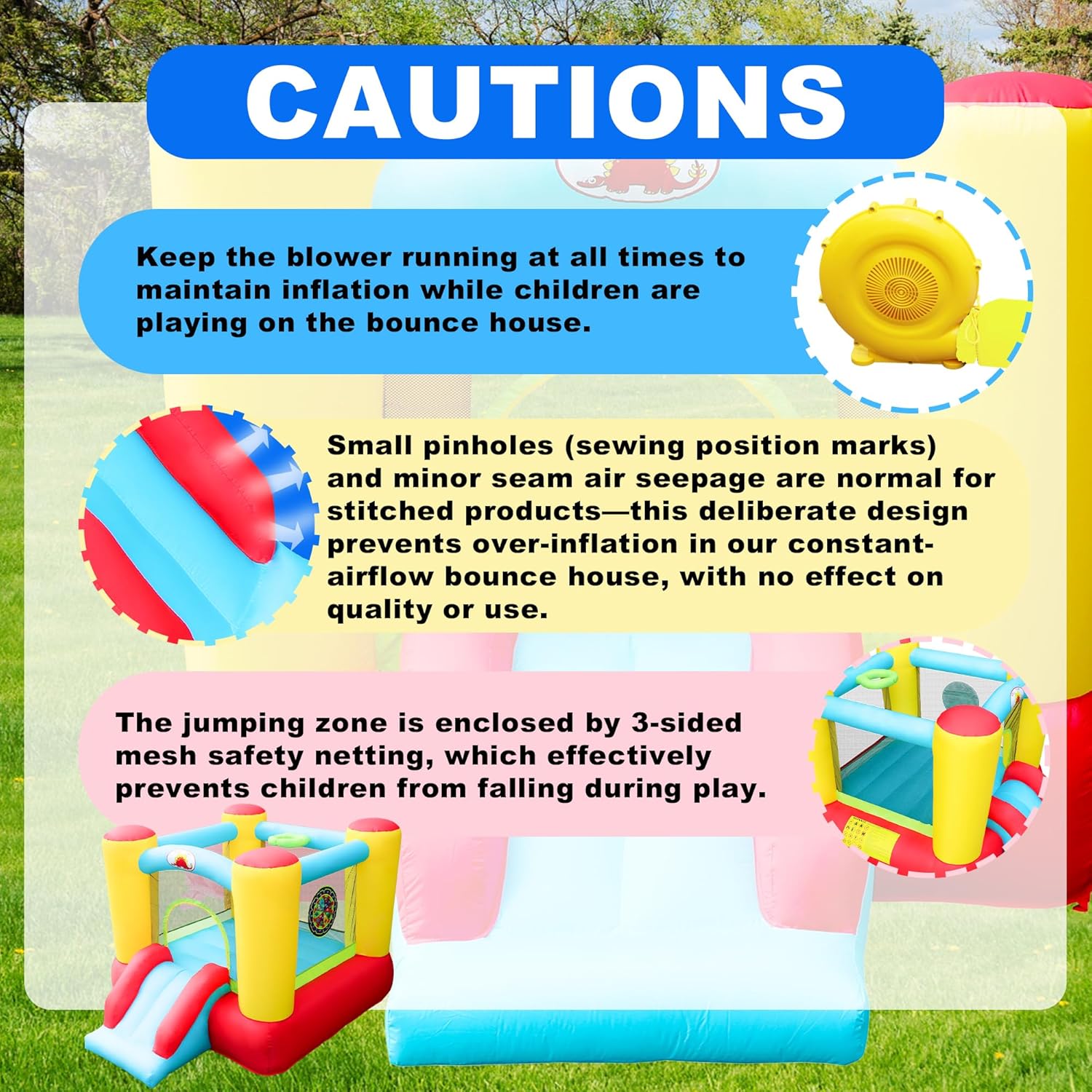 WELLFUNTIME Inflatable Bouncy Castle & Bounce House Slide, Kids Jumping Castle with Blower, 100x77x63 Inch