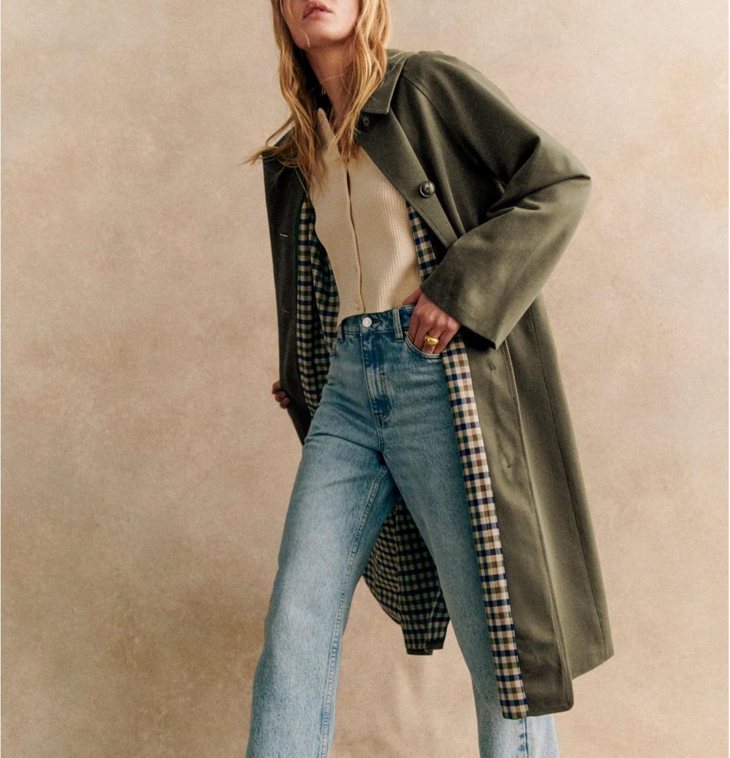 Songling Womens Long Trench Coat Single Breasted Oversized Windproof Trendy Fall Jacket Outerwear Coats - Image 2