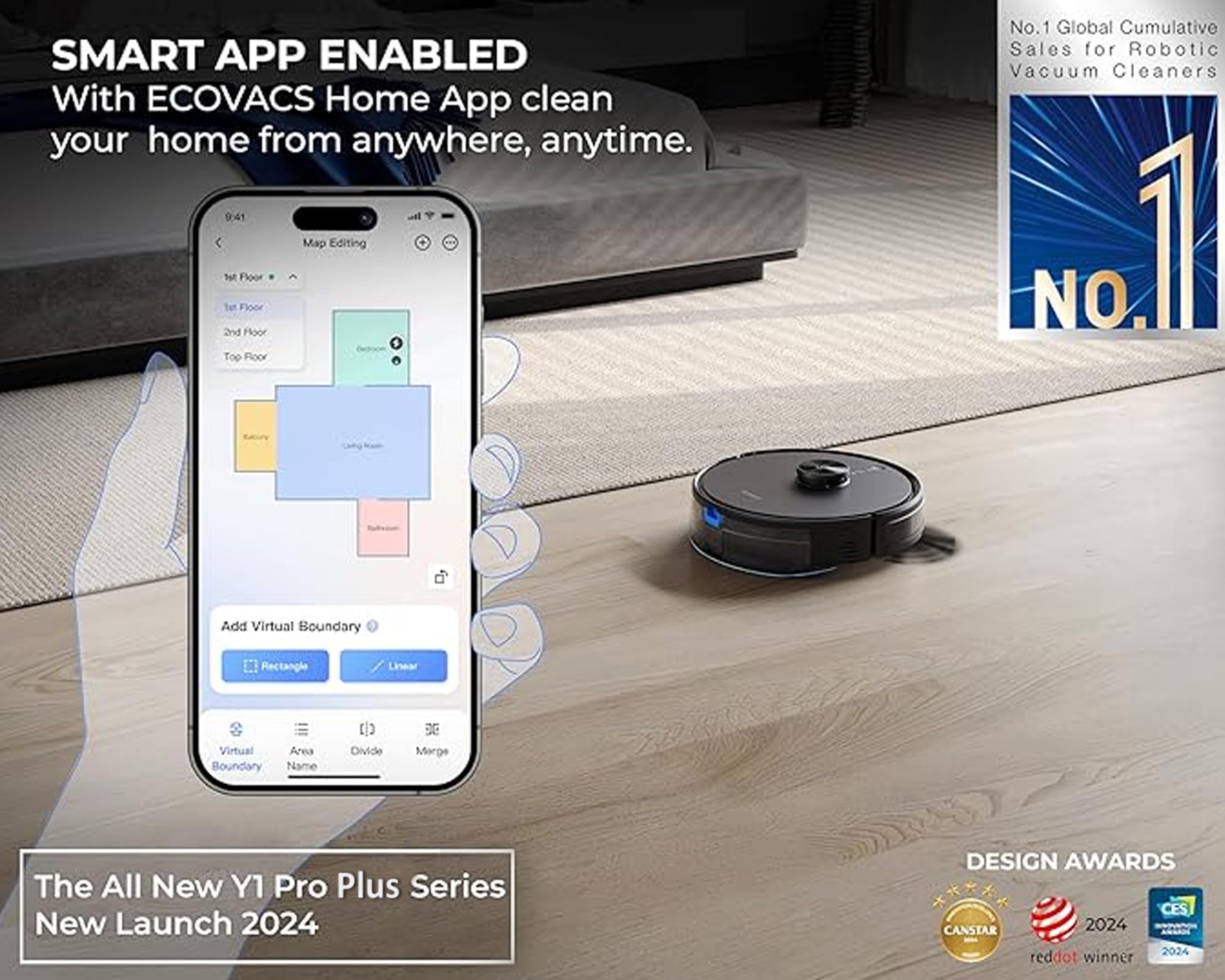 ECOVACS Deebot Y1 Pro Plus 2-in-1 Robot Vacuum Cleaner with Auto 